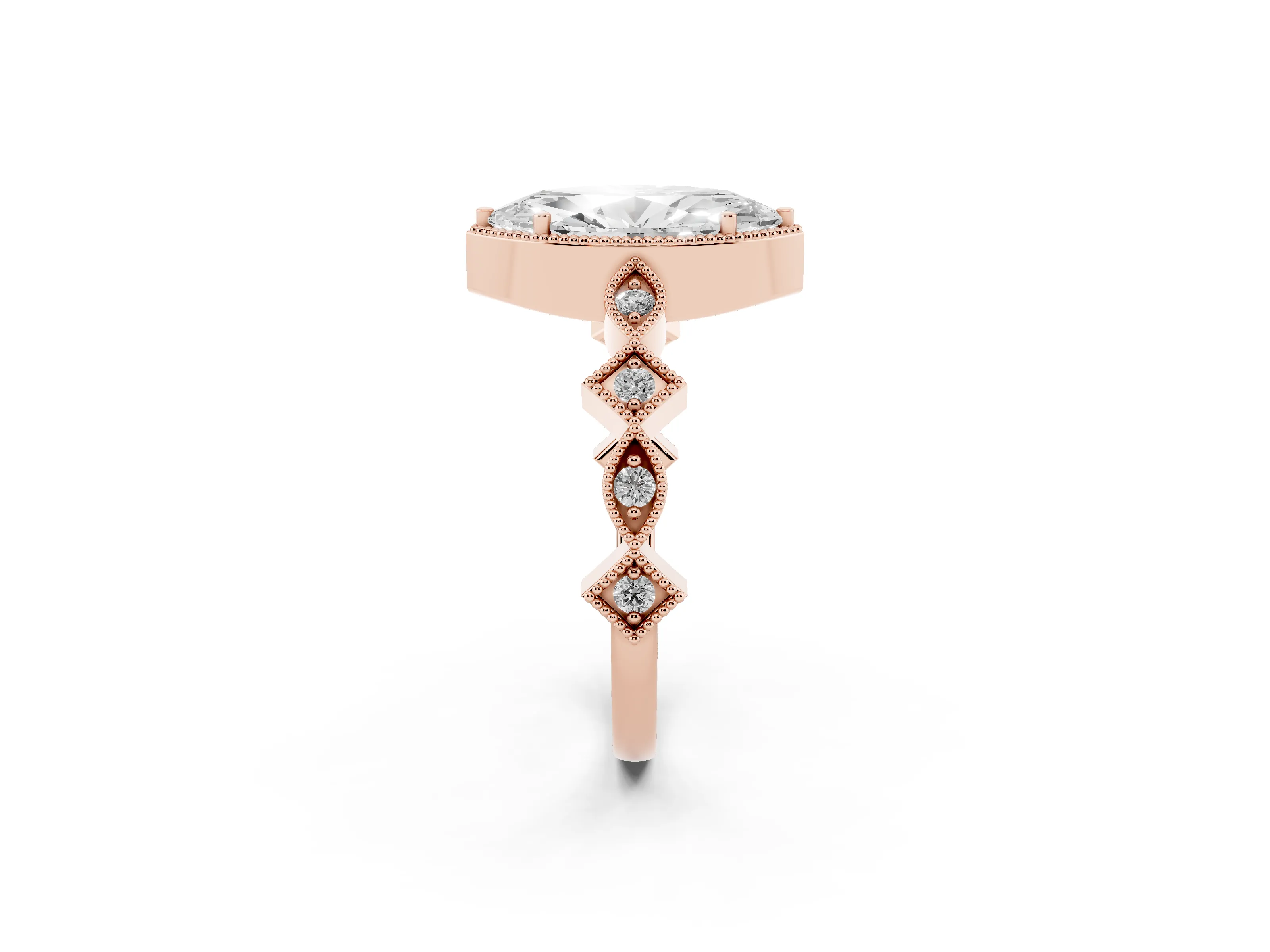 Marquise Cut Diamond Milgrain Marquise Twist Band Ring Set in Rose gold with Prong Setting