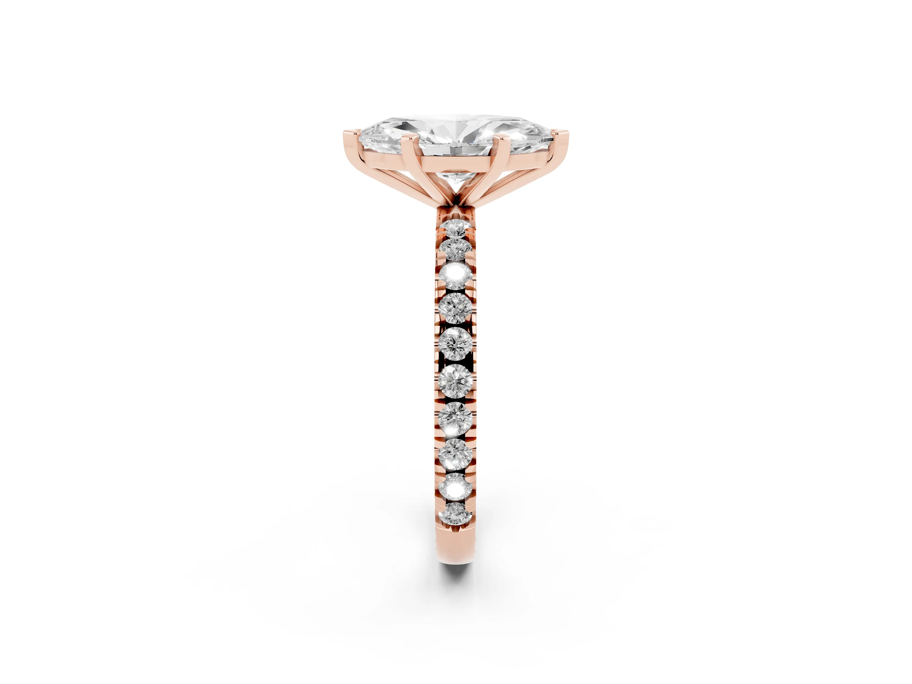 Marquise Cut Diamond Pavé Band Solitaire Set in Rose gold with Prong Setting
