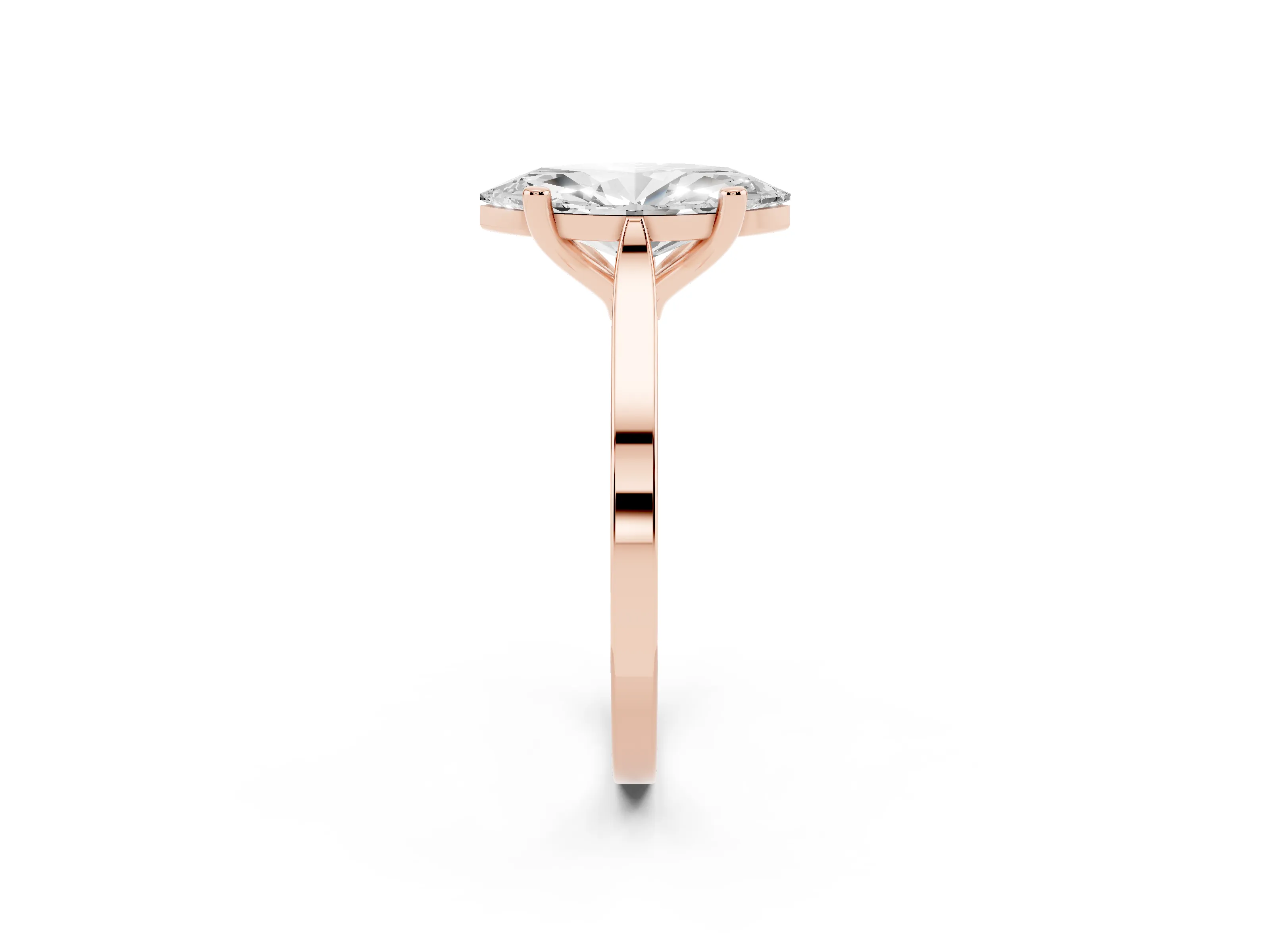 Marquise Cut Diamond Solitaire Ring Set in Rose gold with Prong Setting and Tapered Band