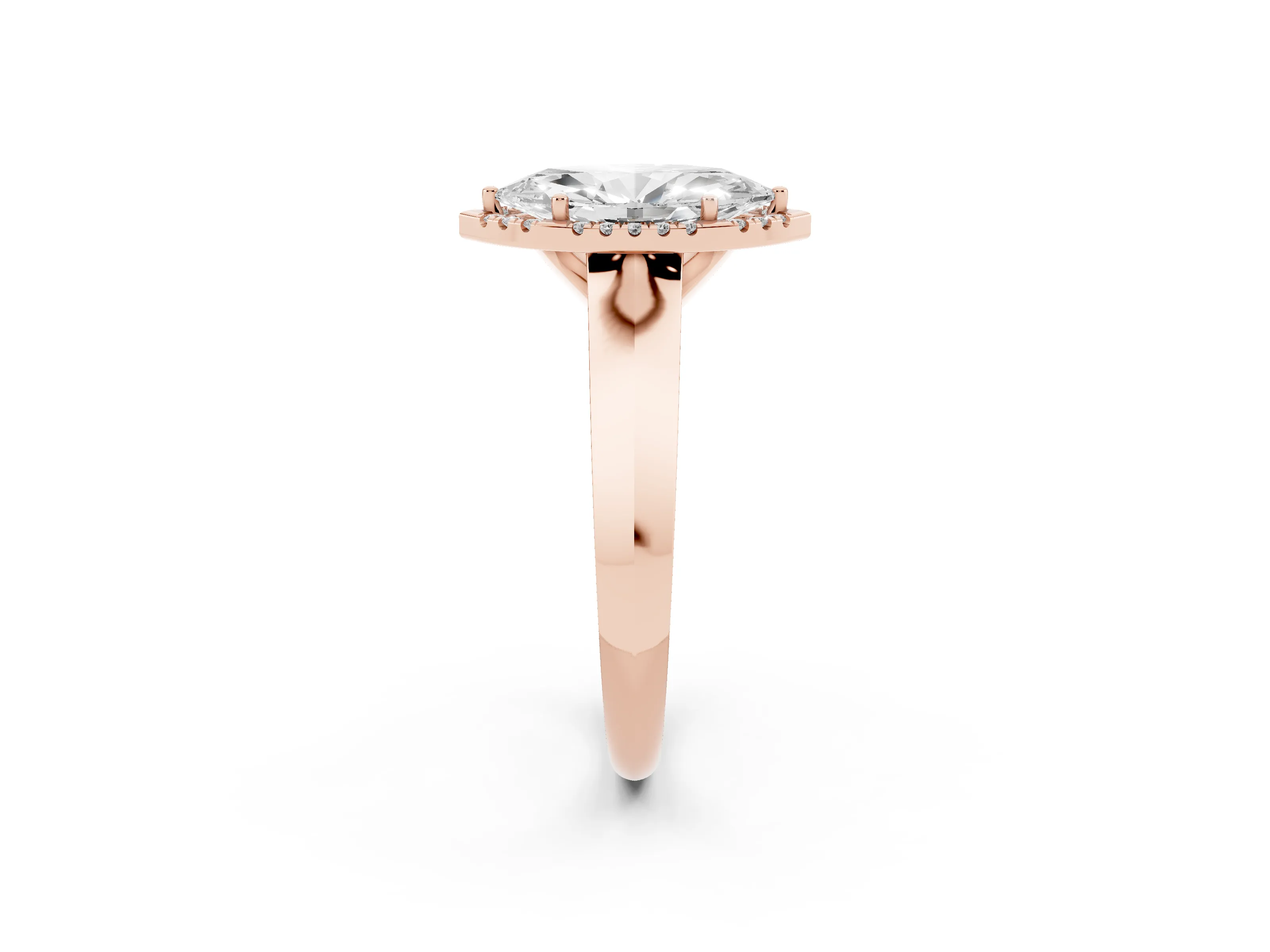 Marquise Cut Diamond Halo Ring Set in Rose gold with Cathedral Band and Prong Setting
