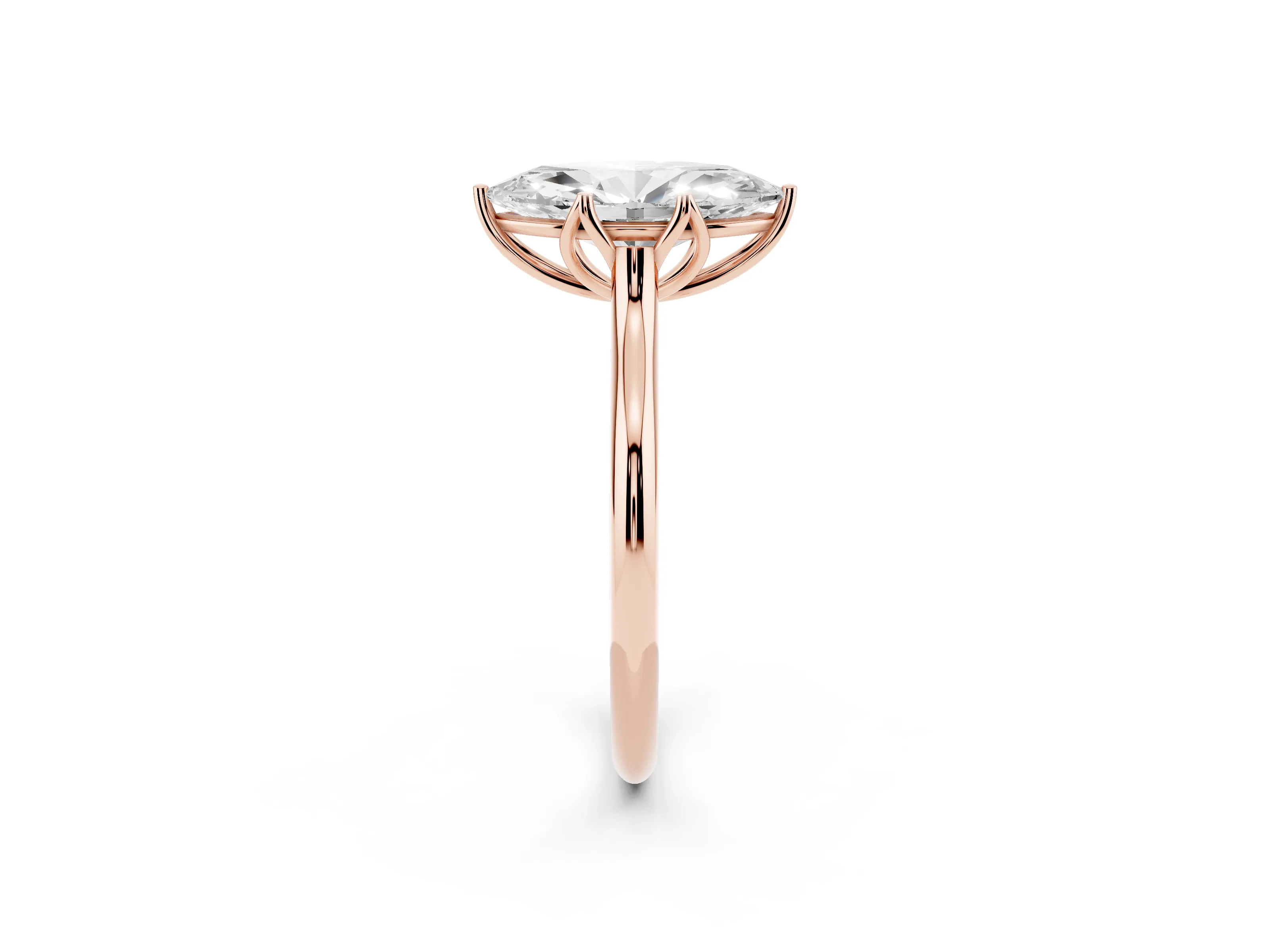 Marquise Cut Diamond Solitaire Cathedral Ring Set in Rose gold with Prong Setting