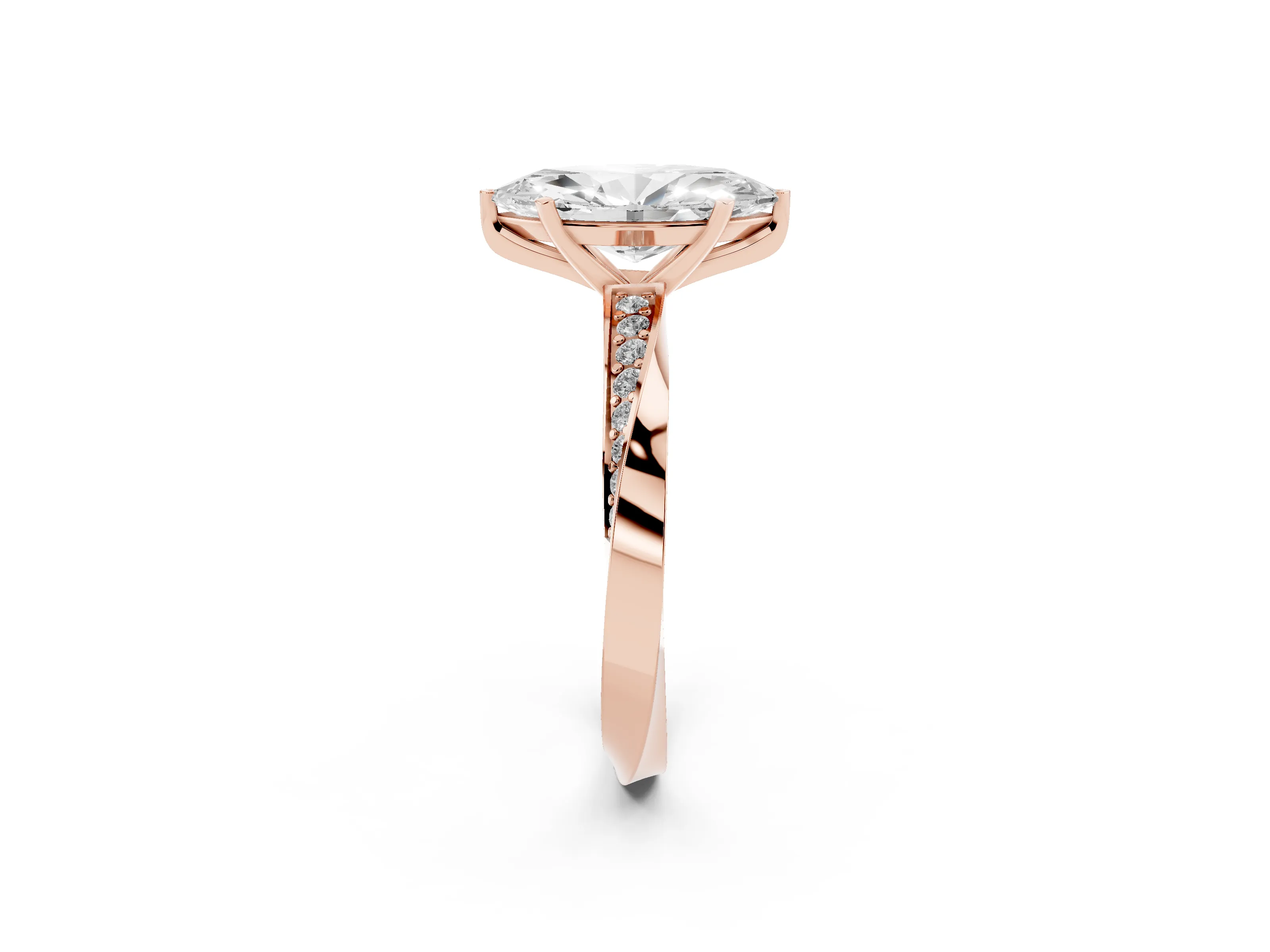 Marquise Cut Diamond Engagement Ring Set in Rose gold with Side Stone Accents and Prong Setting