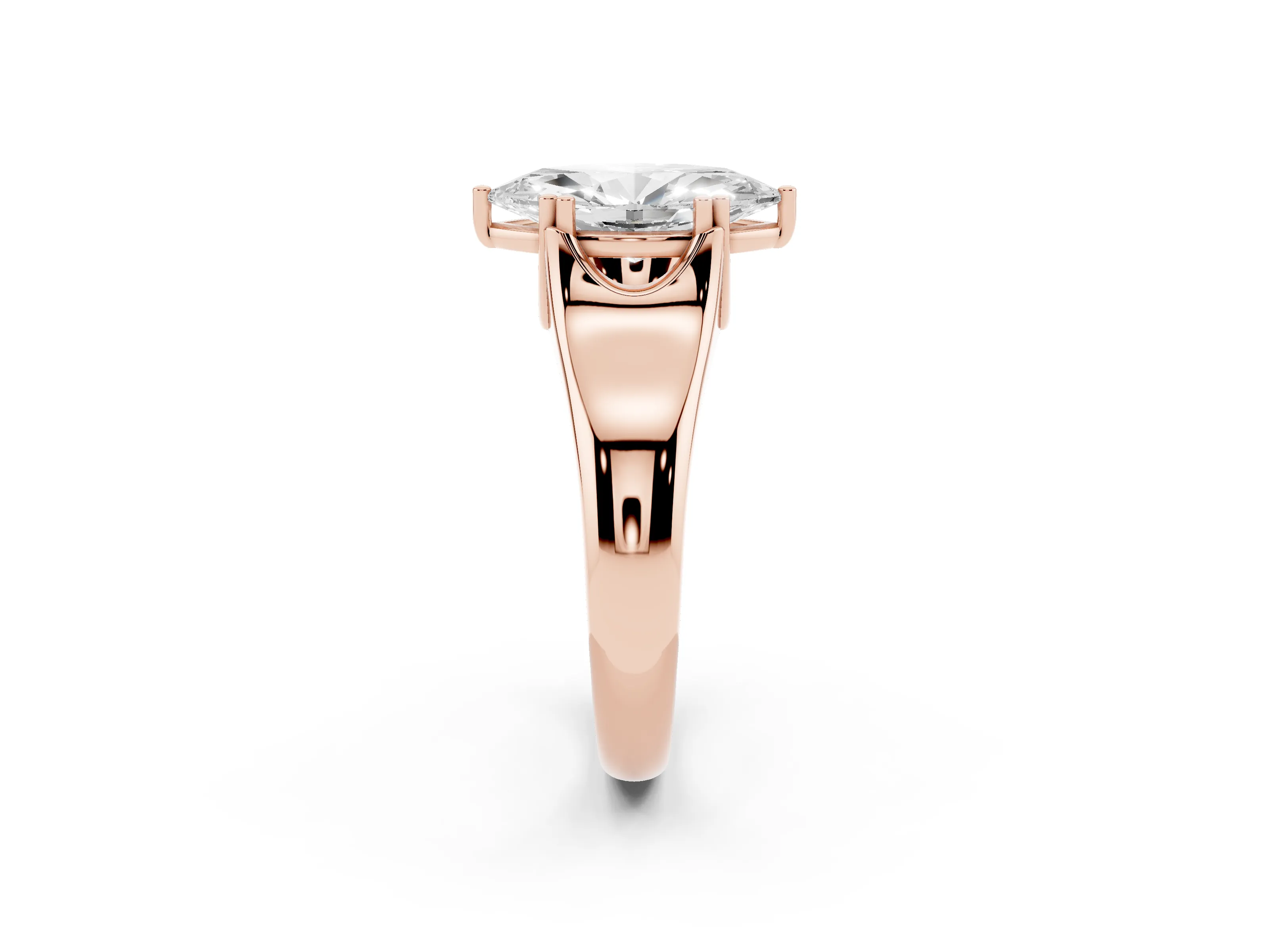 Marquise Cut Diamond Solitaire Ring Set in Rose gold with Wide Band and Prong Setting