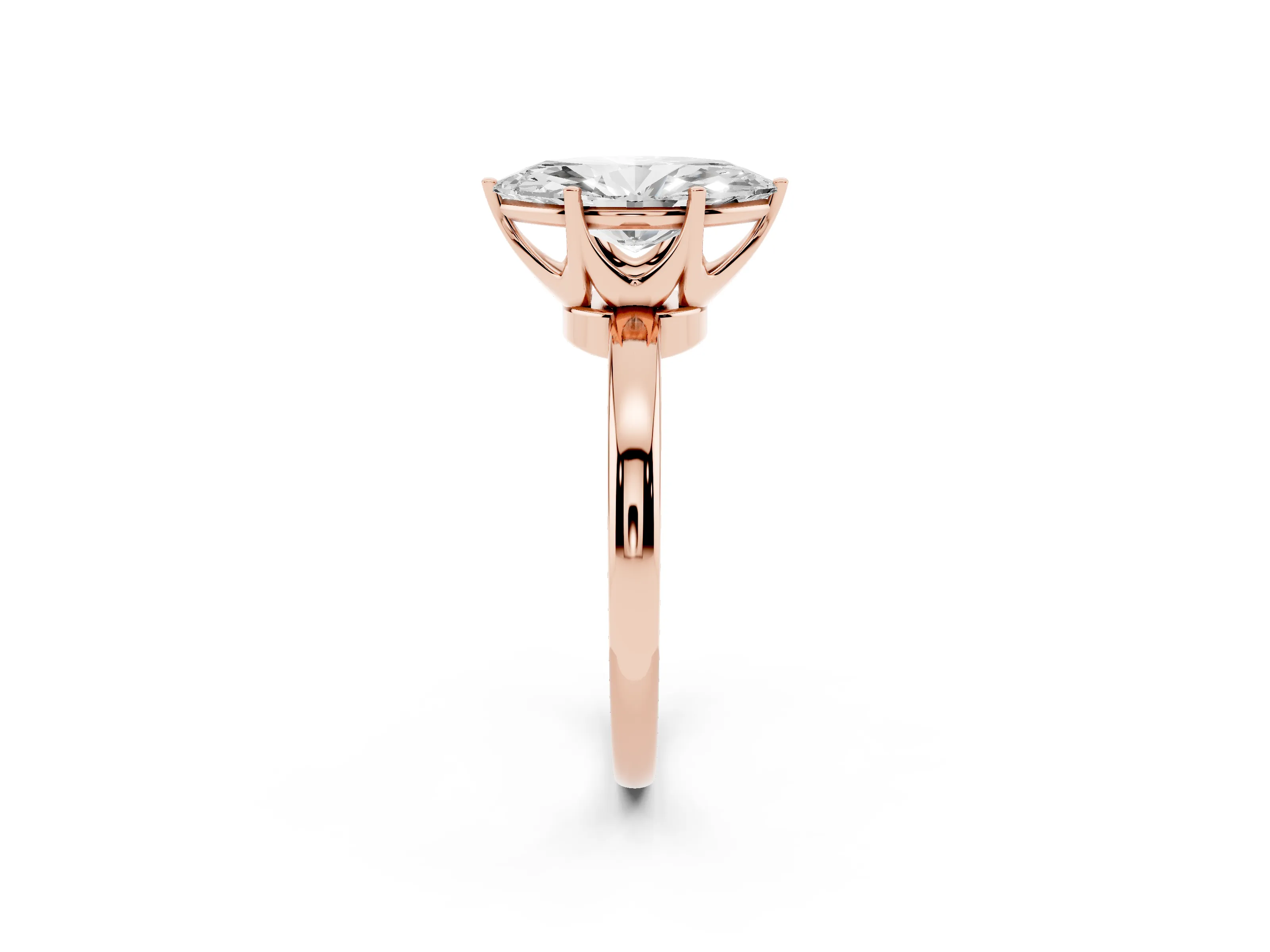 Marquise Cut Diamond Solitaire Ring Set in Rose gold with Raised Prong Setting on a Classic Band