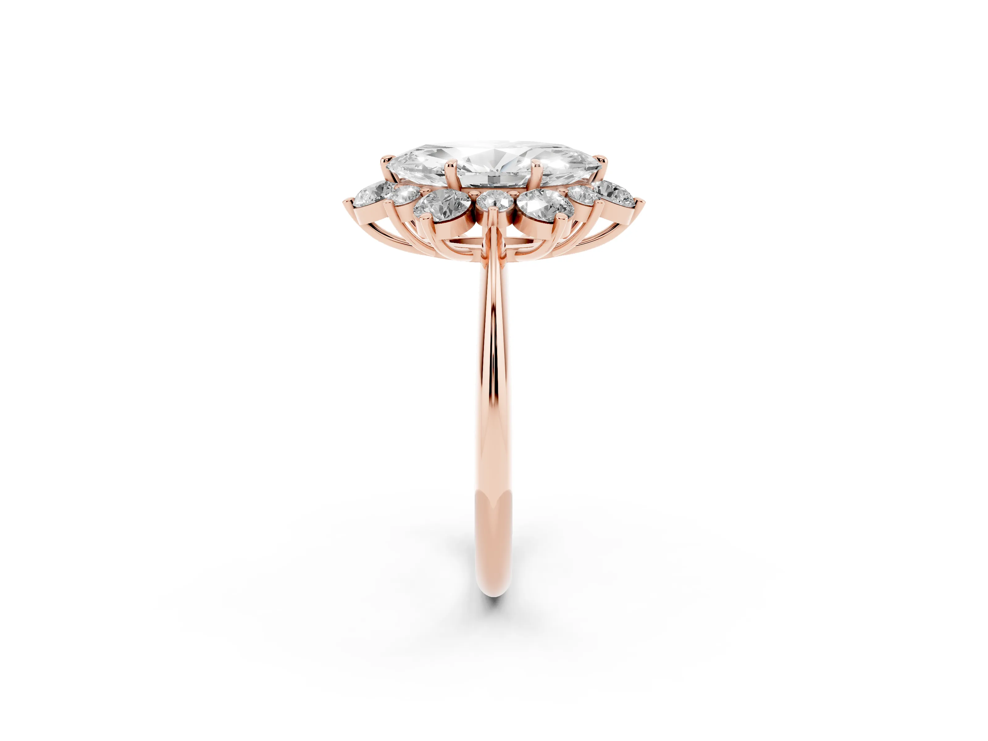 Marquise Cut Diamond Cluster Halo Ring Set in Rose gold with Solitaire Band and Prong Setting