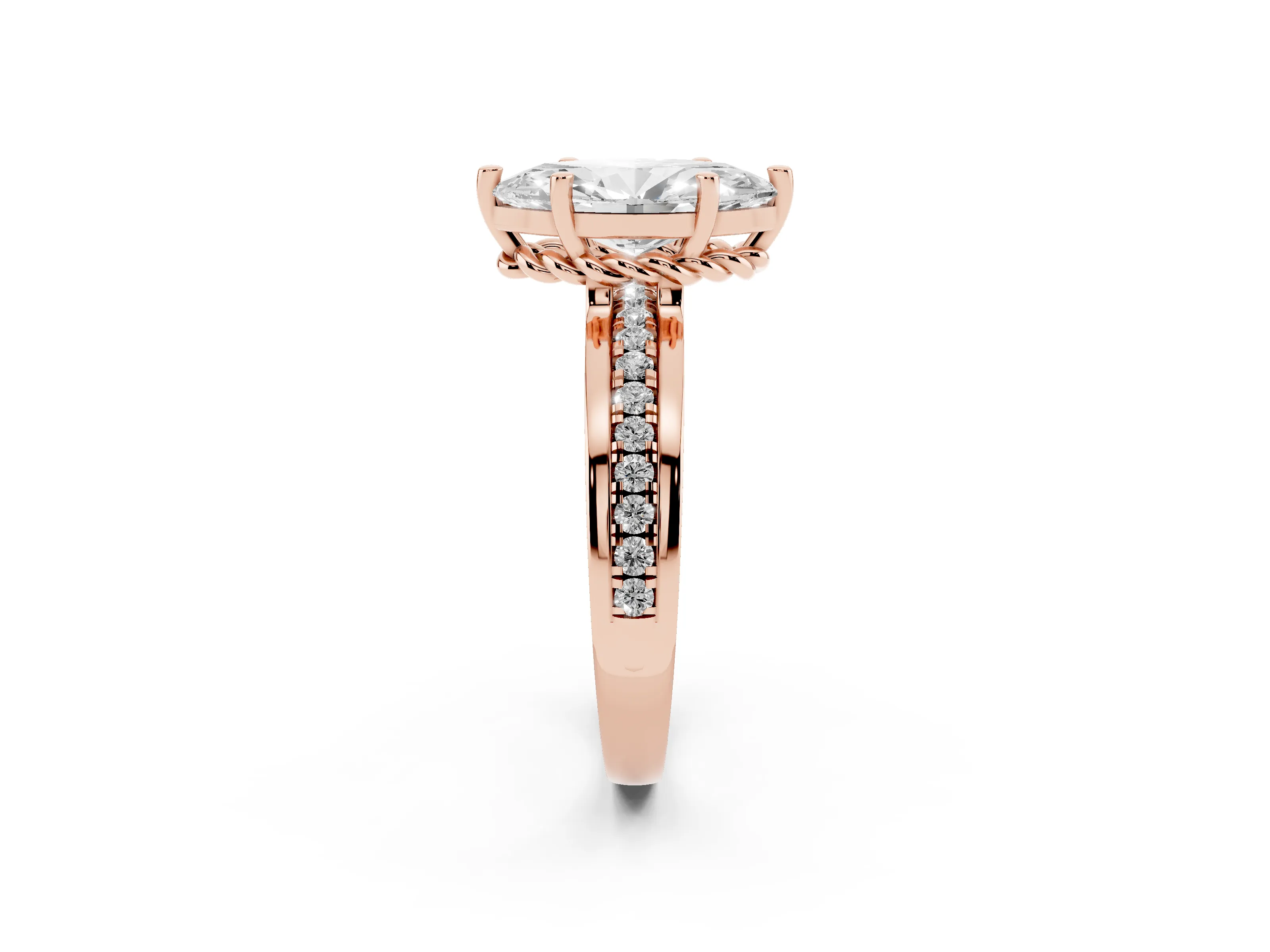 Marquise Cut Diamond Solitaire Ring Set in Rose gold with Channel Set Band and Prong Setting