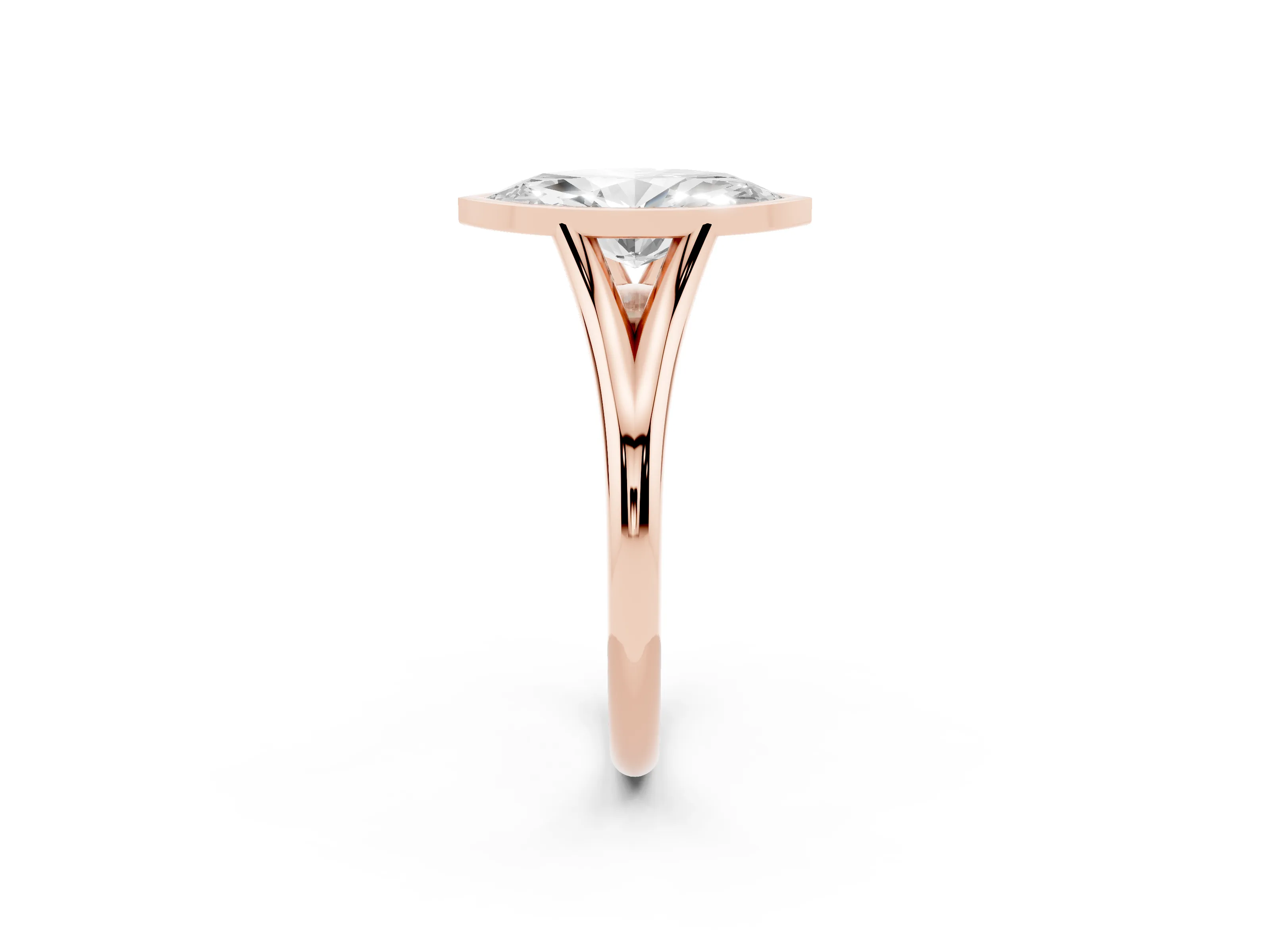 Bezel Set Marquise Cut Diamond Solitaire Ring Set in Rose gold with Tapered Band