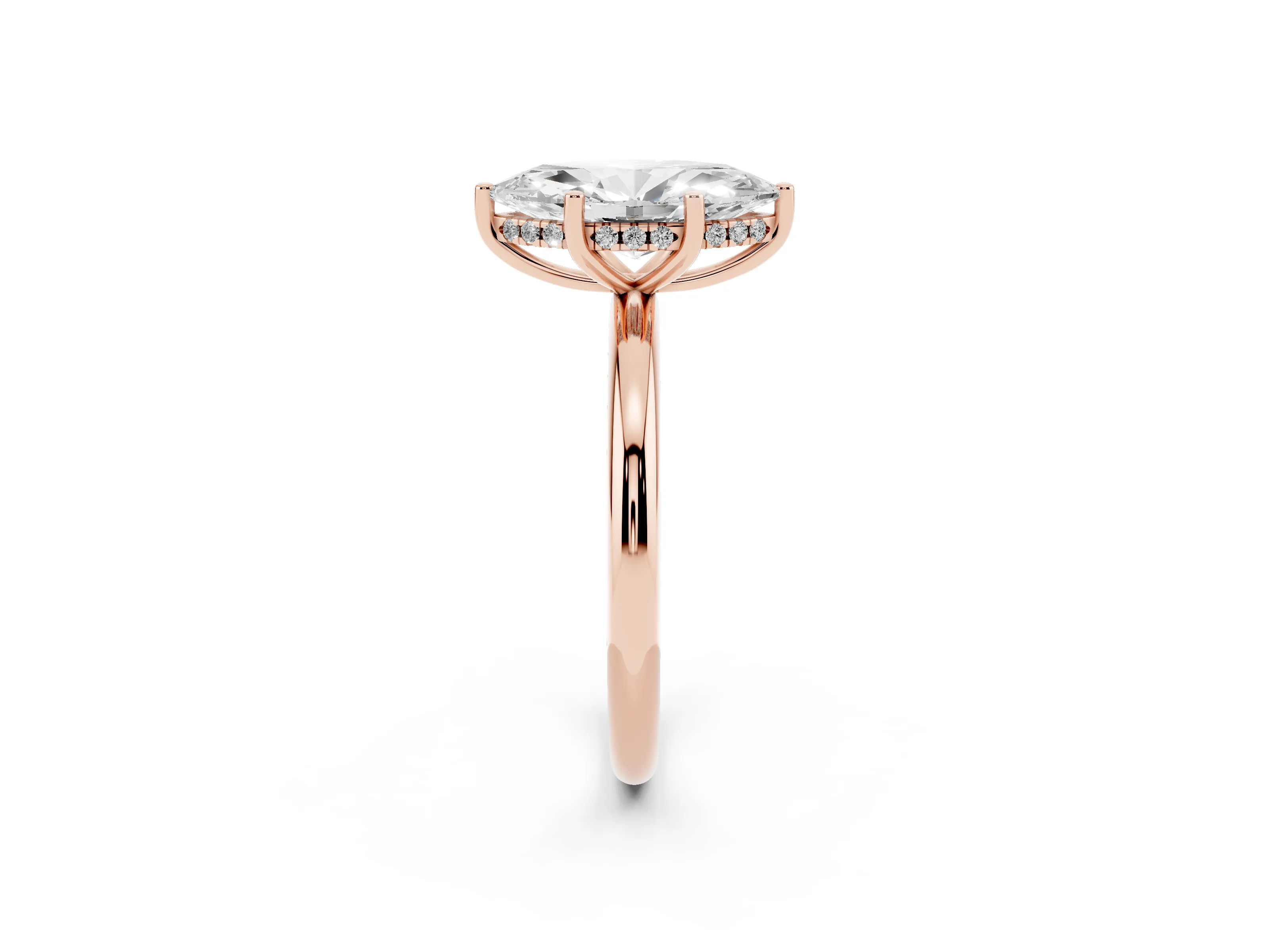 Marquise Cut Diamond Solitaire Engagement Ring Set in Rose gold with Prong Setting and Polished Band