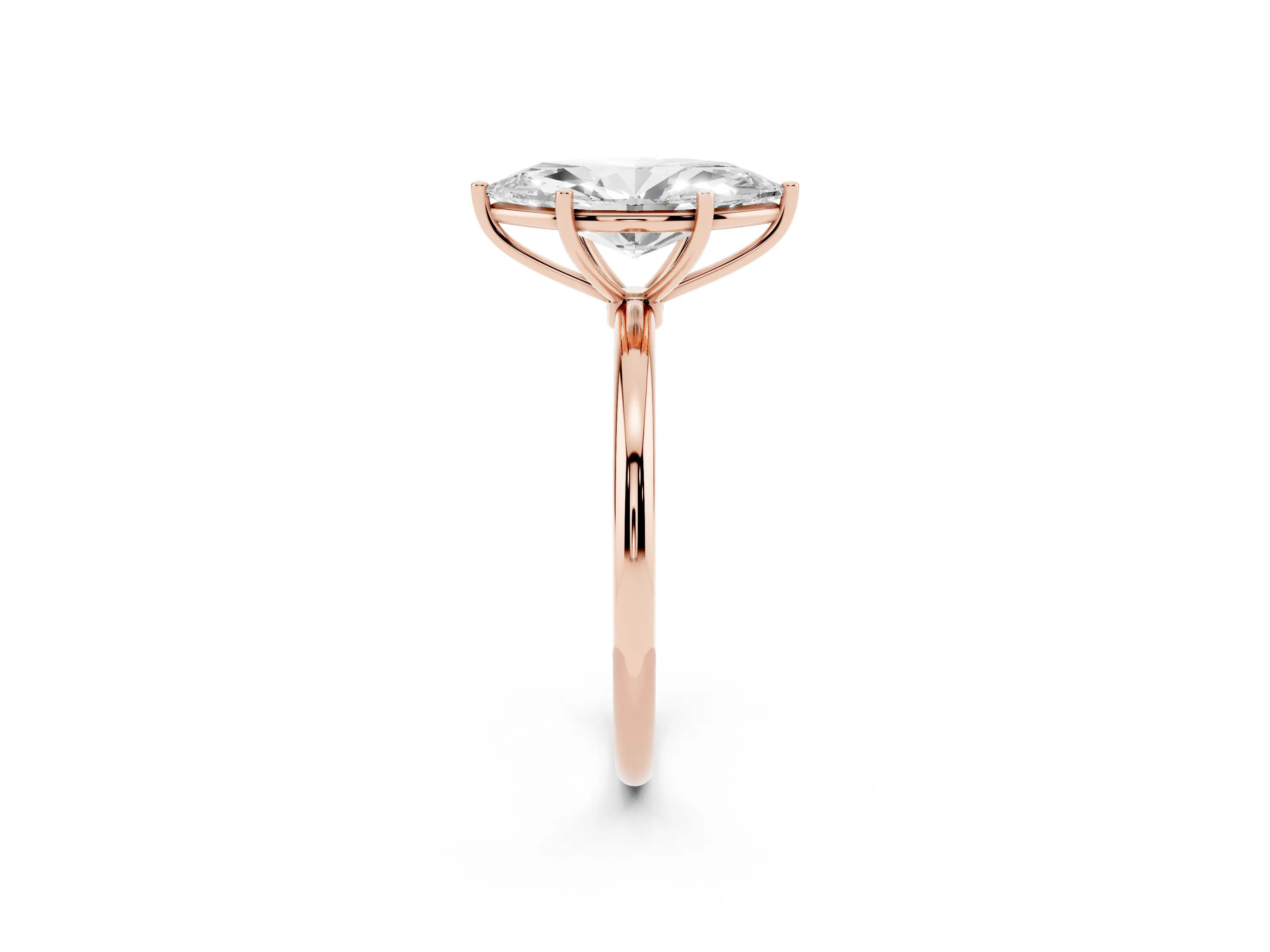 Marquise Cut Diamond Solitaire Engagement Ring Set in Rose gold with Thin Band and Prong Setting