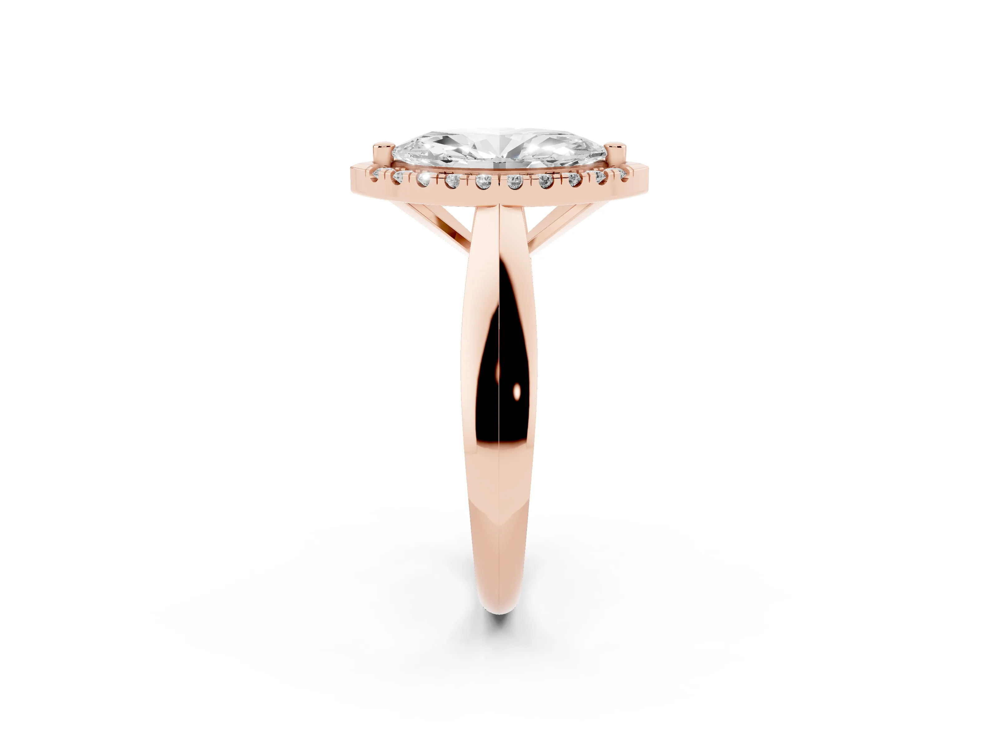 Marquise Cut Diamond Halo Solitaire Engagement Ring Set in Rose gold with Square Band and Prong Setting