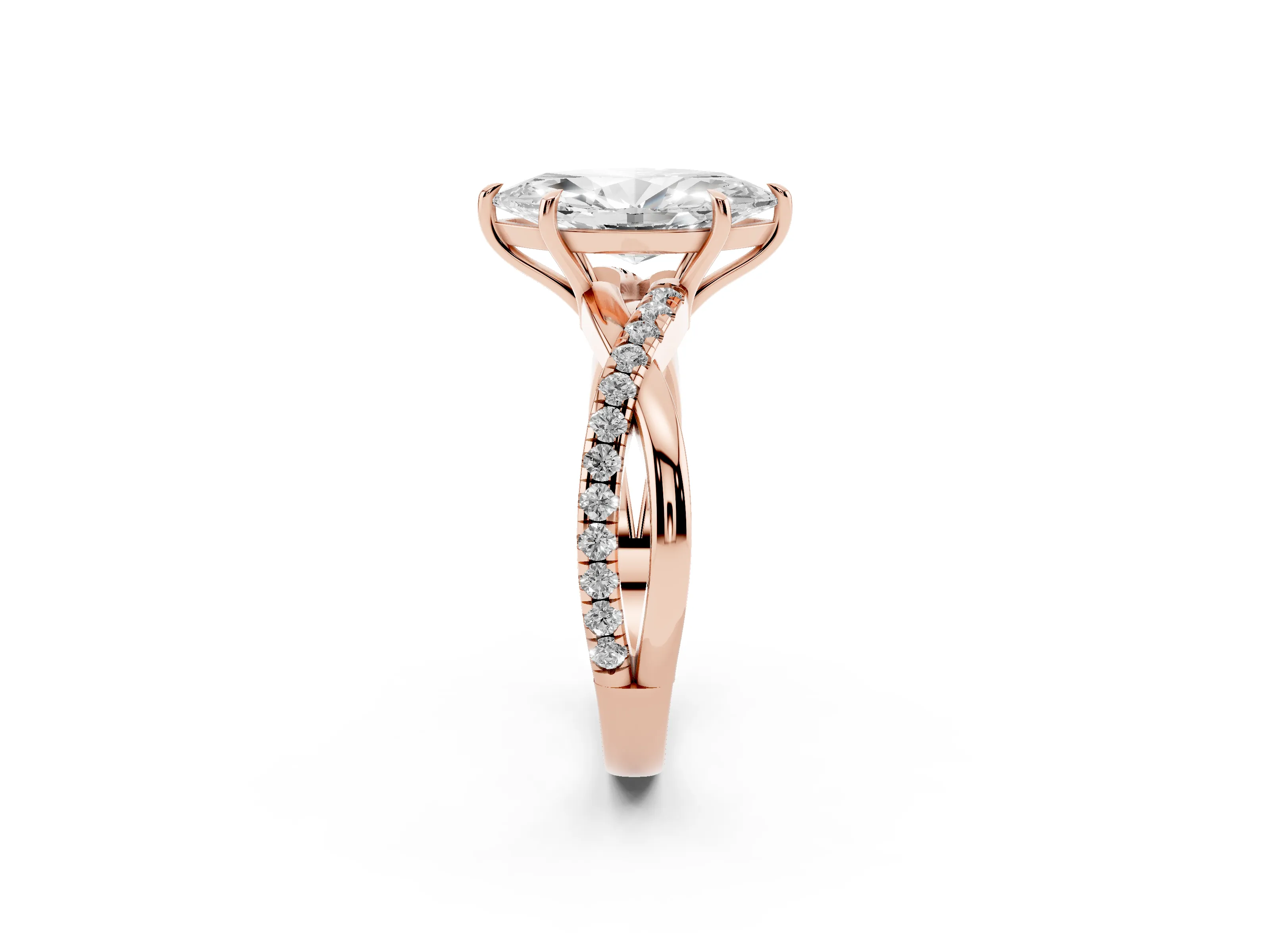 Marquise Cut Diamond Twisted Pavé Band Ring Set in Rose gold with Prong Setting