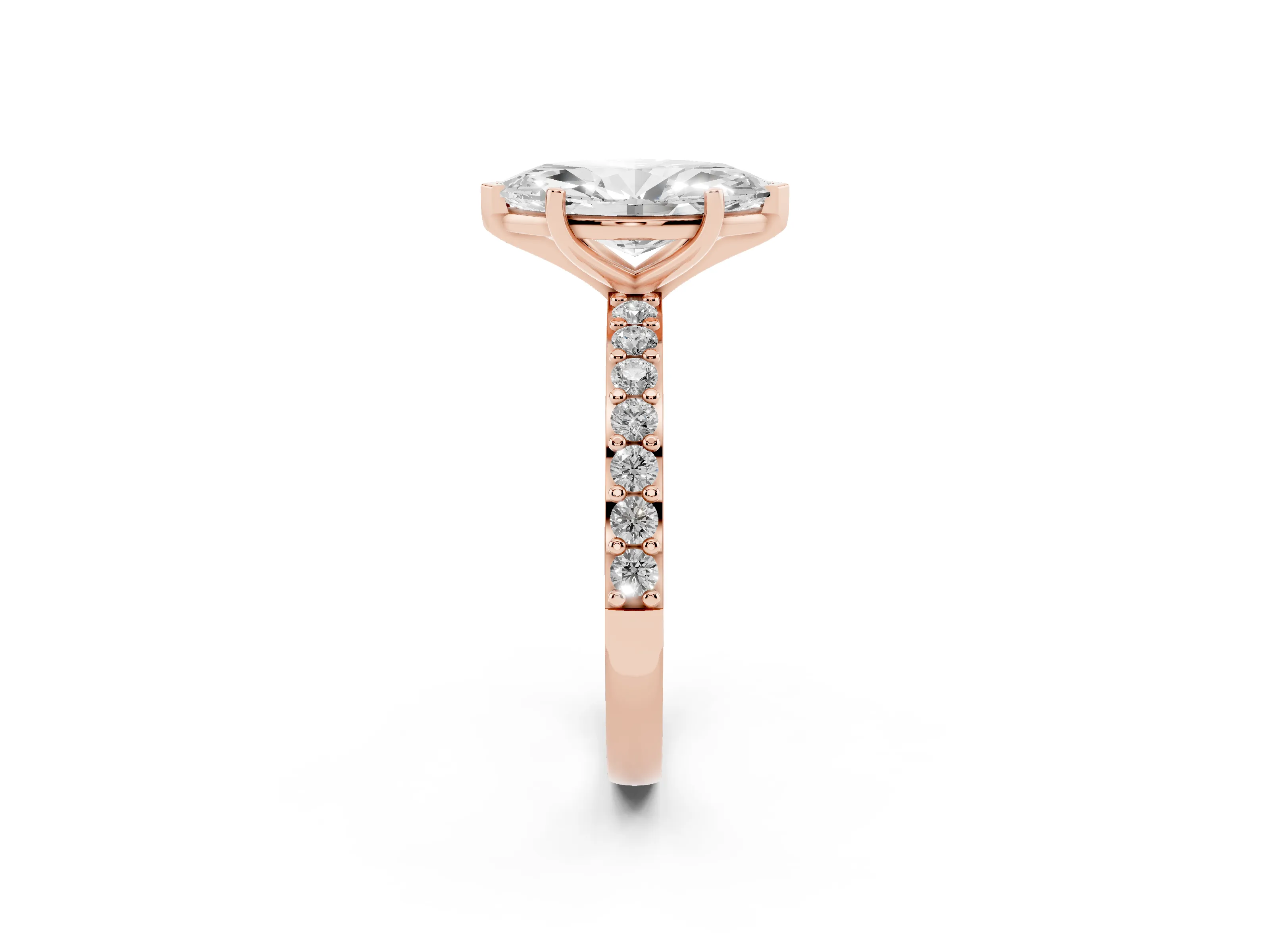 Marquise Cut Diamond Solitaire Set in Rose gold with Round Pavé Band and Prong Setting