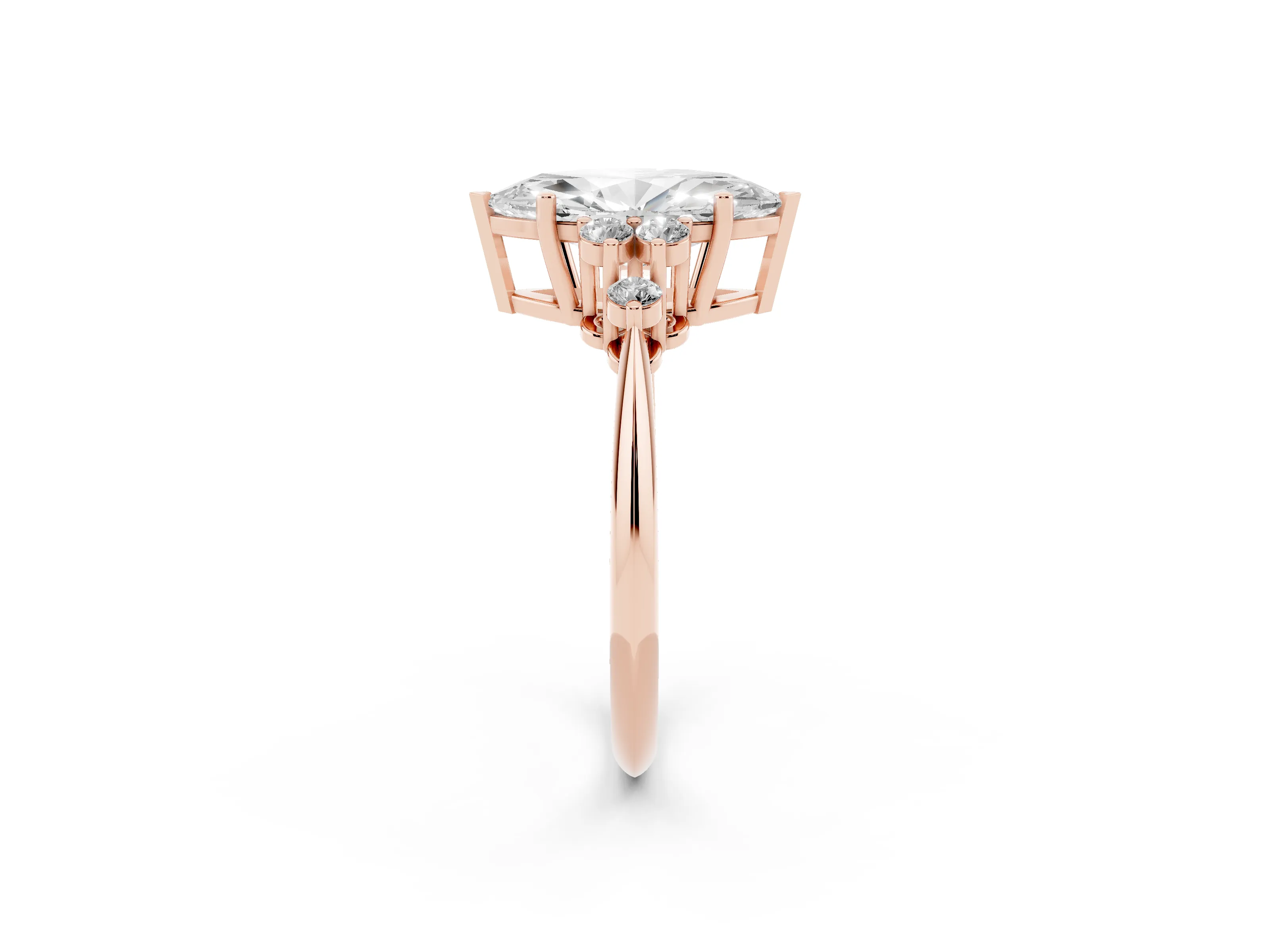 Marquise Cut Diamond Cluster Ring Set in Rose gold with Plain Band and Prong Setting