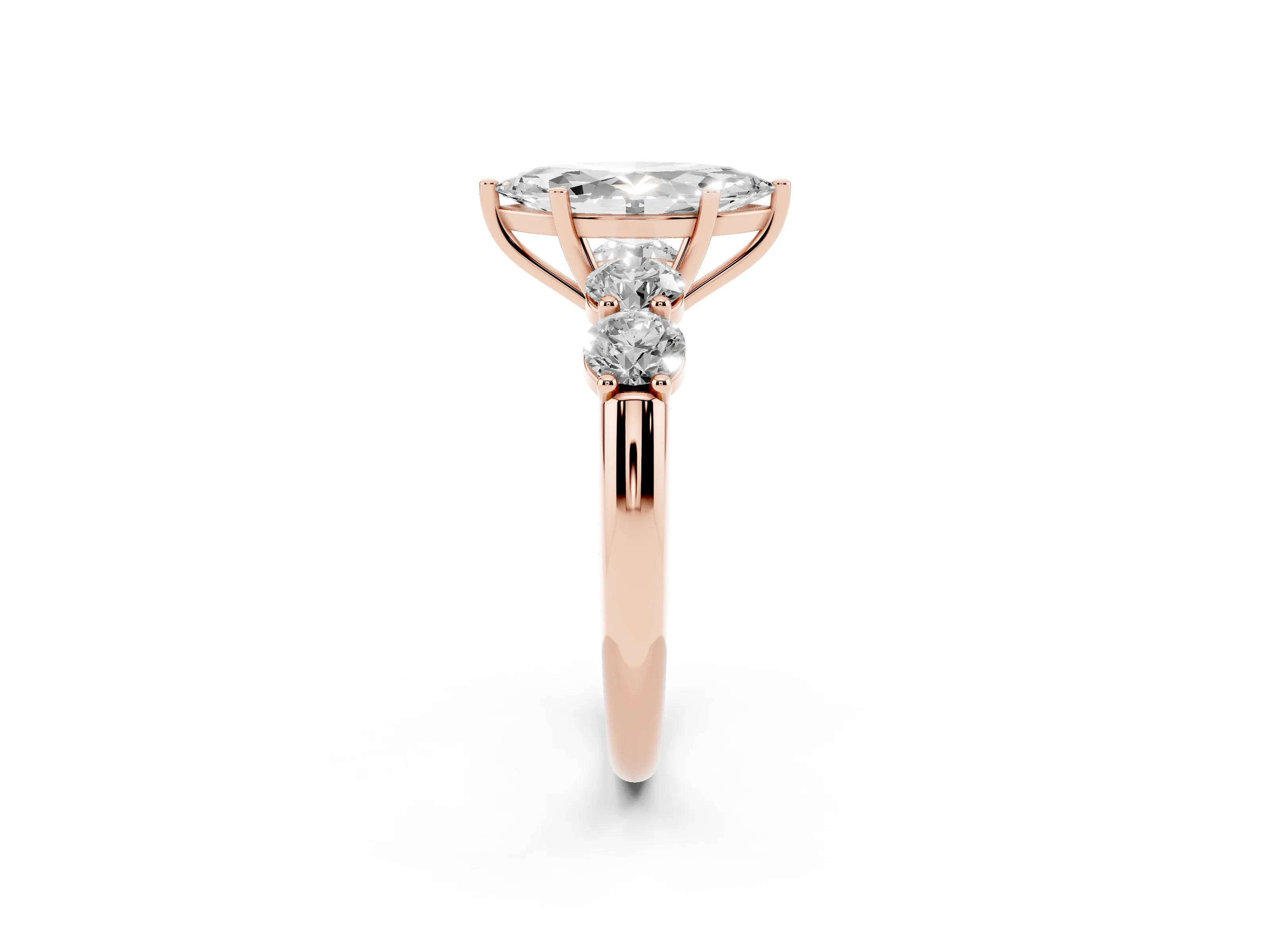 Marquise Cut Diamond Five-Stone Prong Set Ring Set in Rose gold with Classic Band