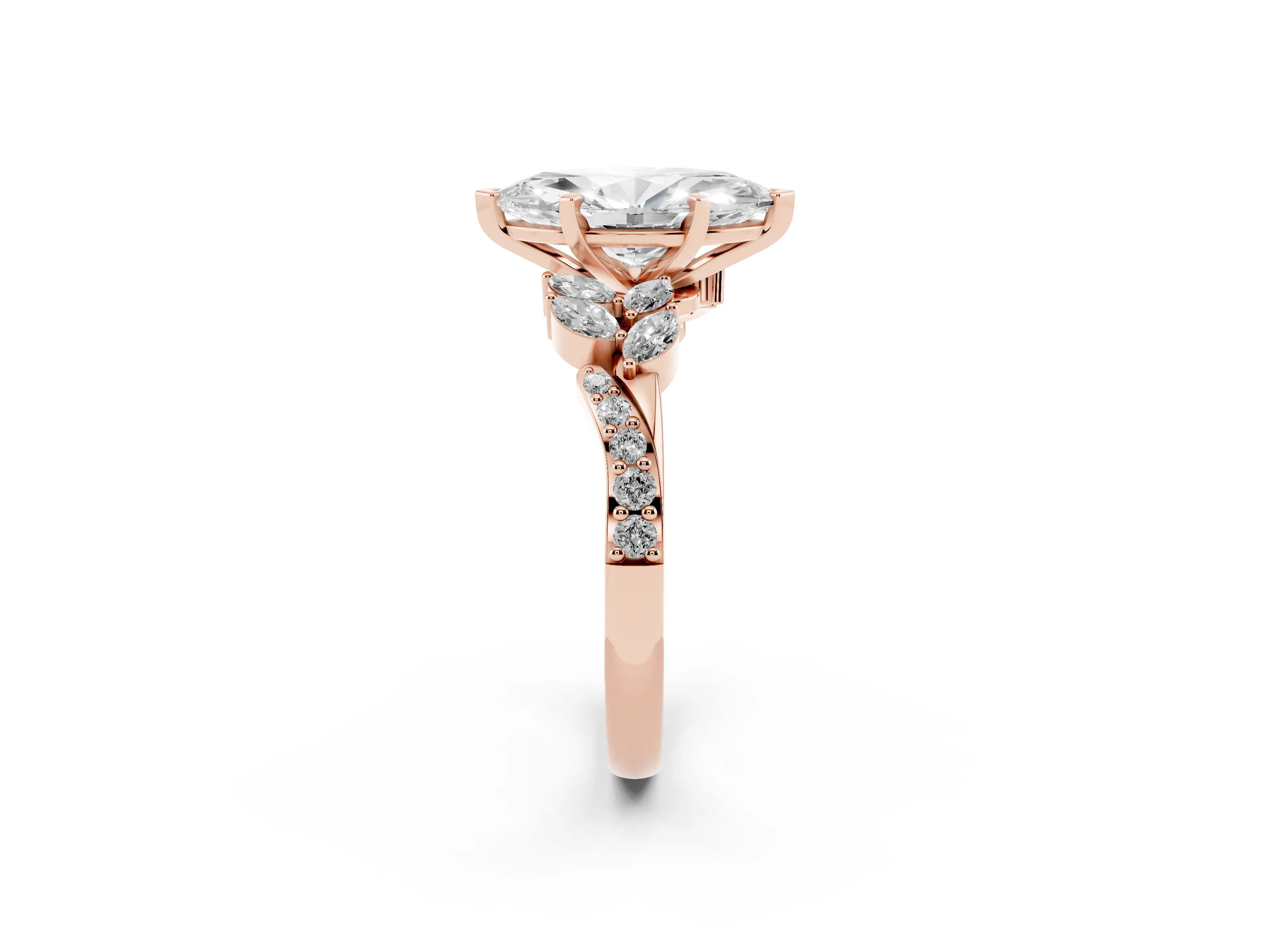 Marquise Cut Diamond Solitaire Ring Set in Rose gold with Marquise Twist Band and Prong Setting