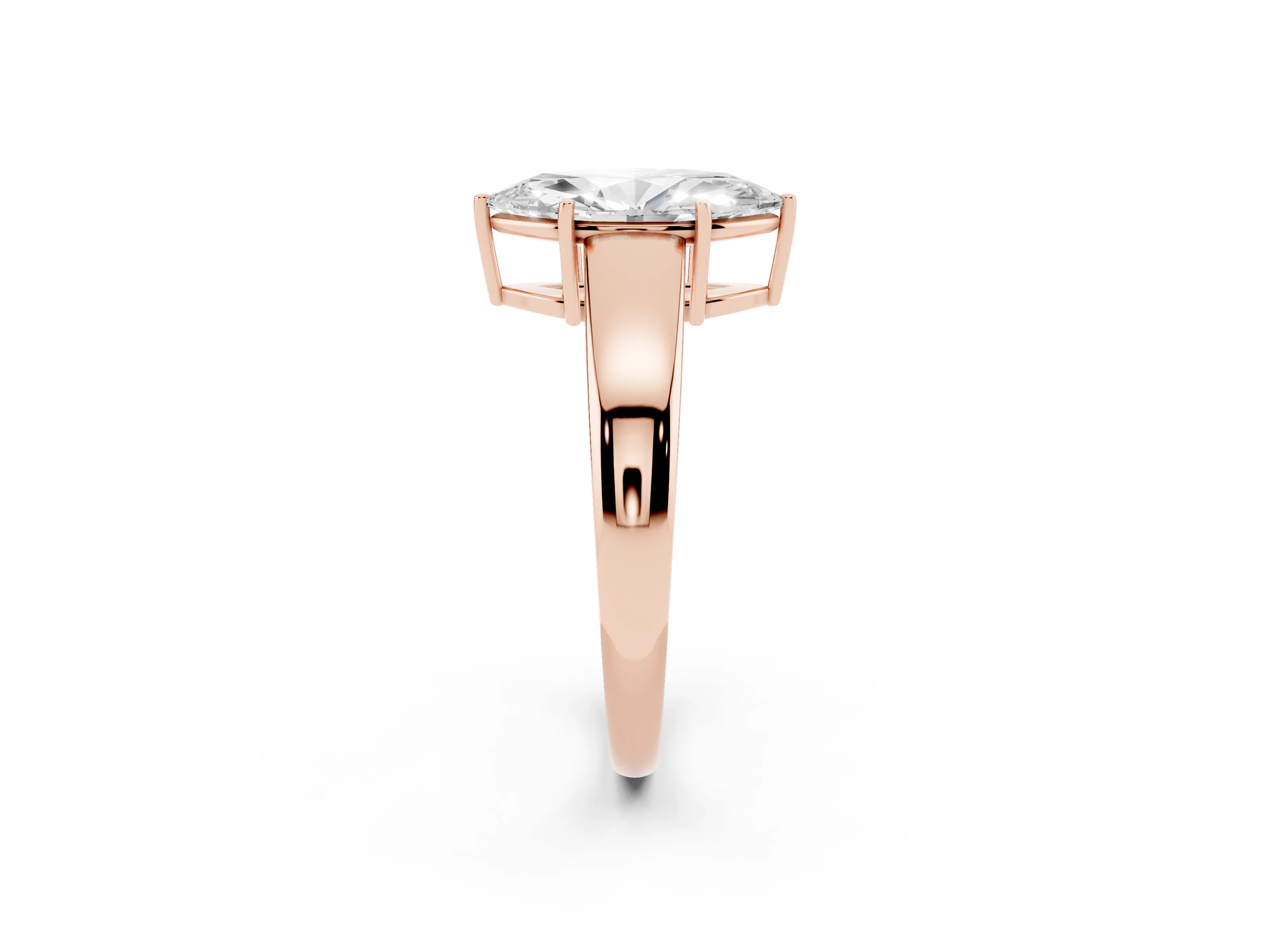 Marquise Cut Diamond Solitaire Ring Set in Rose gold with Tapered Band and Prong Setting