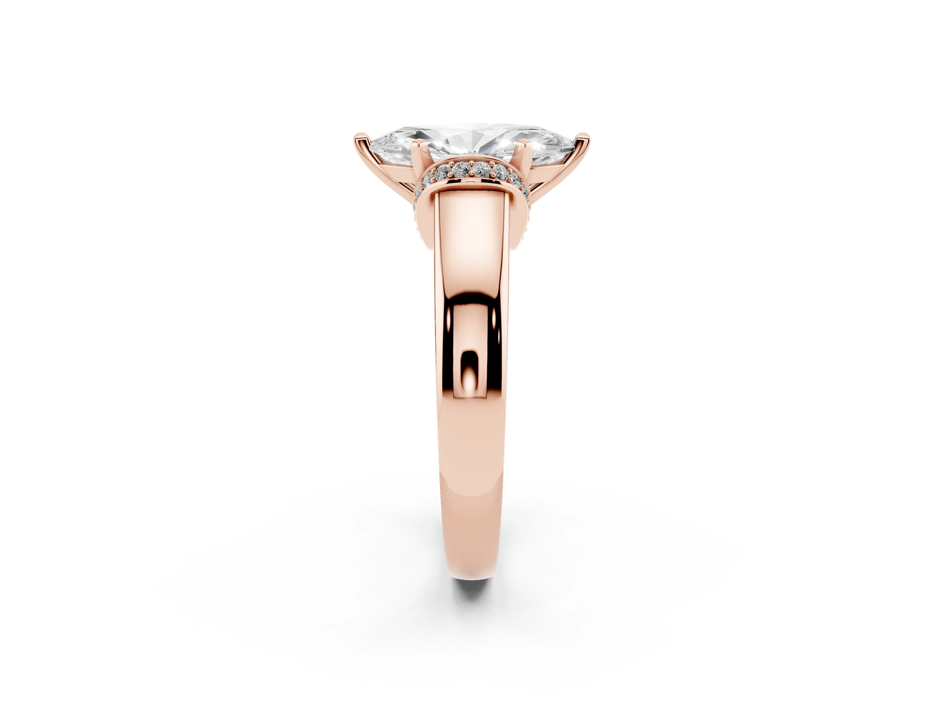 Marquise Cut Diamond Pavé Band Solitaire Ring Set in Rose gold with Prong Setting