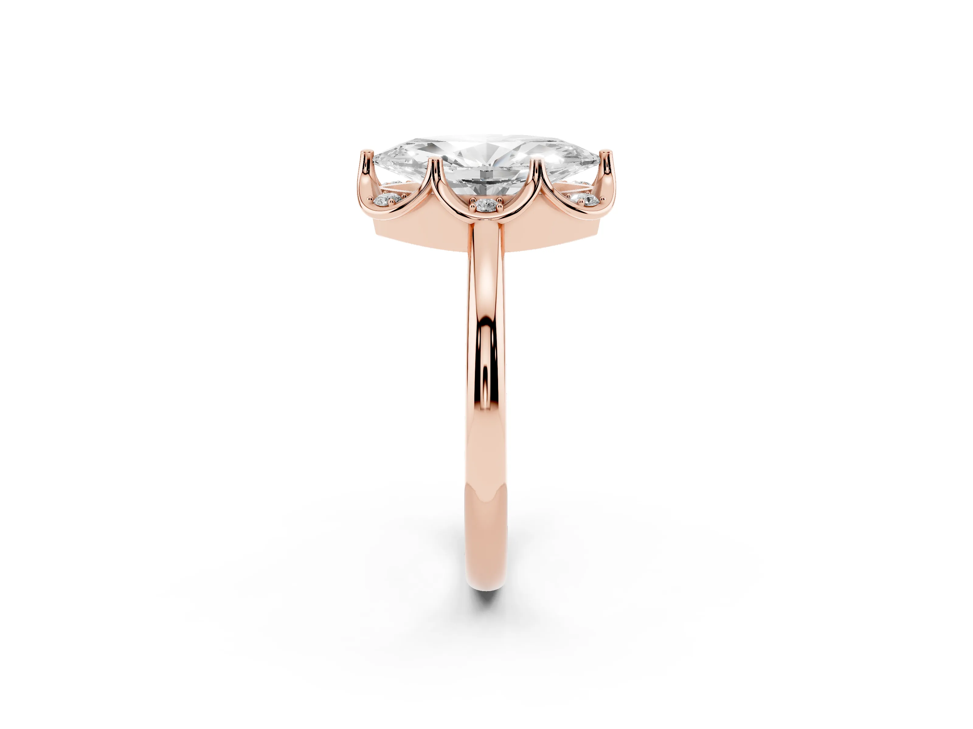 Marquise Cut Diamond Round Cluster Halo Ring Set in Rose gold with Solitaire Band and Prong Setting