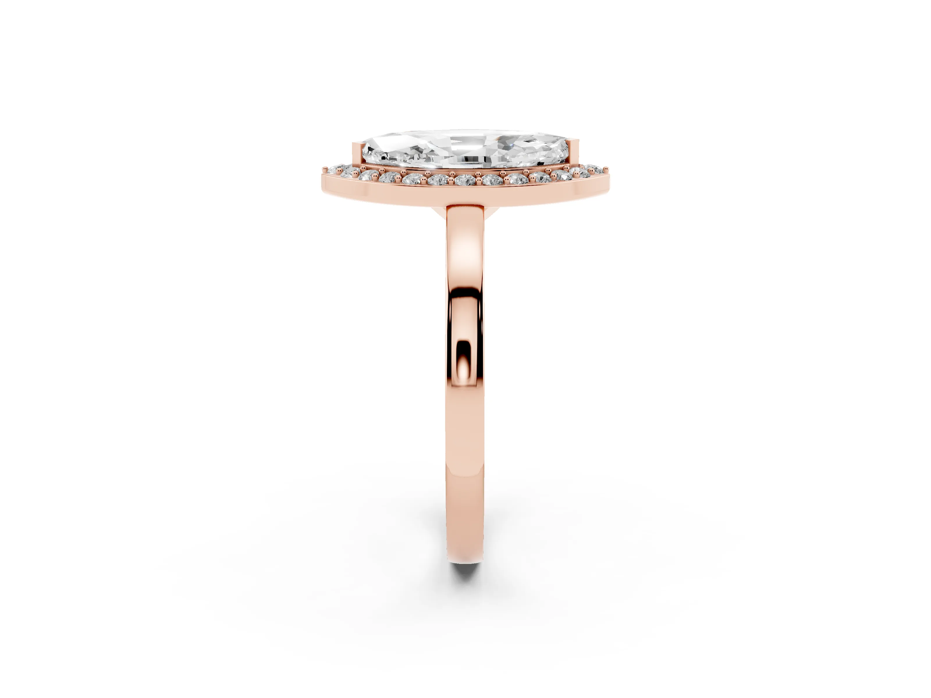 Marquise Cut Diamond Halo Ring Set in Rose gold with Solitaire Band and Prong Setting