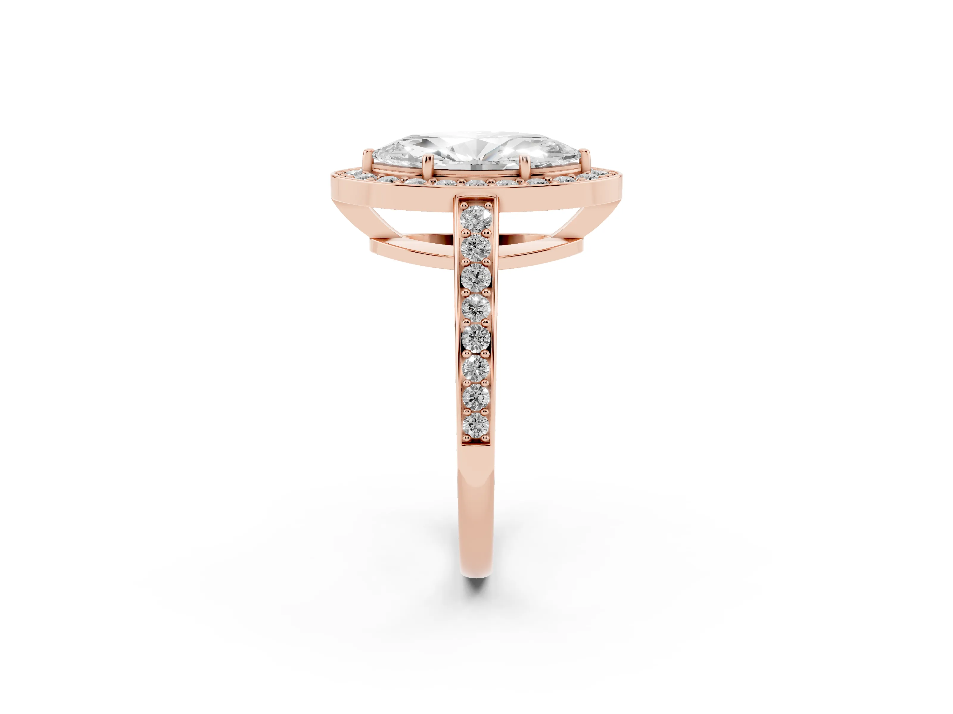 Marquise Cut Diamond Halo Pavé Engagement Ring Set in Rose gold with Bezel Setting