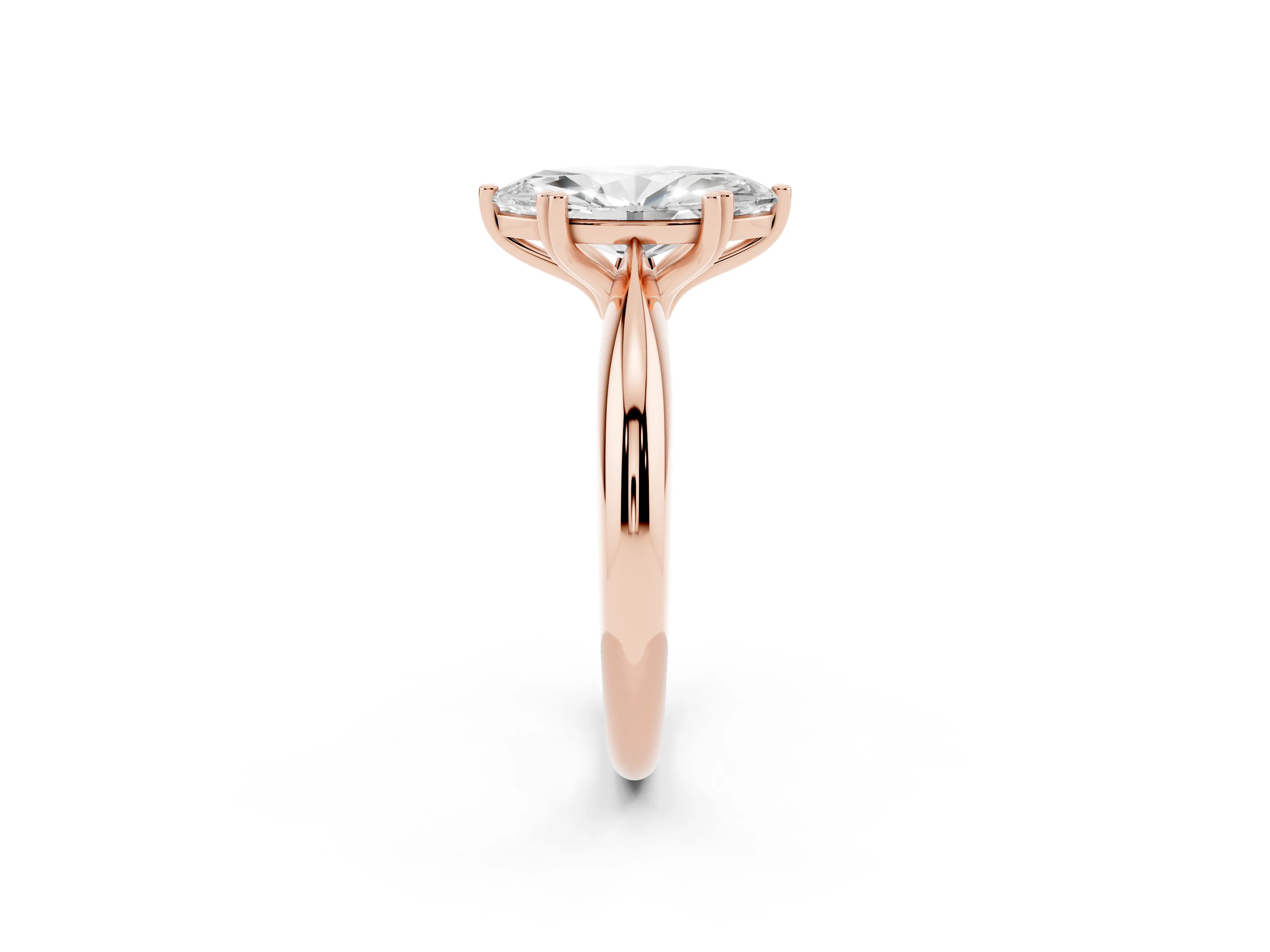 Marquise Cut Diamond Solitaire Engagement Ring Set in Rose gold with Tapered Band and Prong Setting