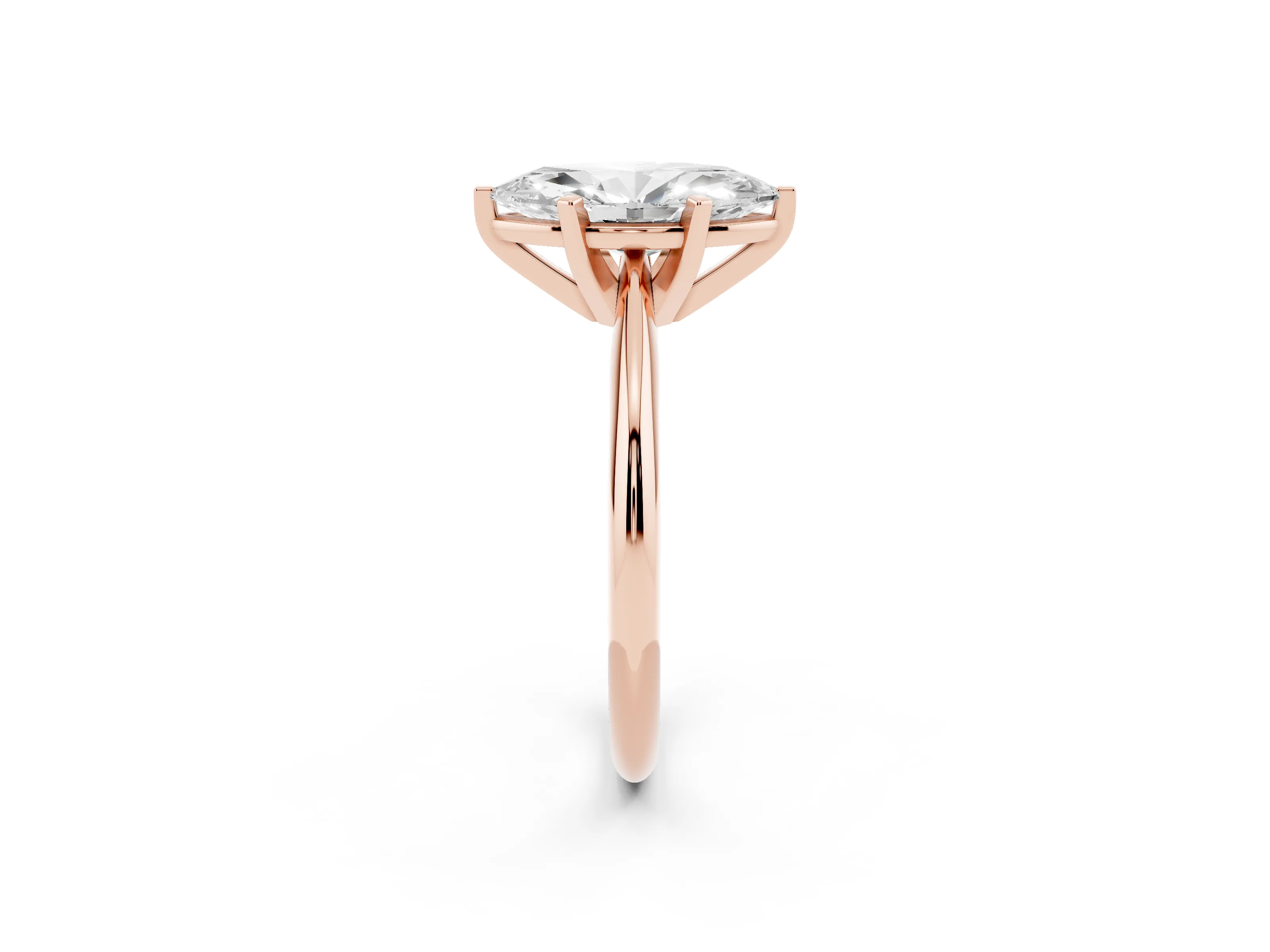 Marquise Cut Diamond Solitaire Ring Set in Rose gold with Prong Setting on a Plain Round Band