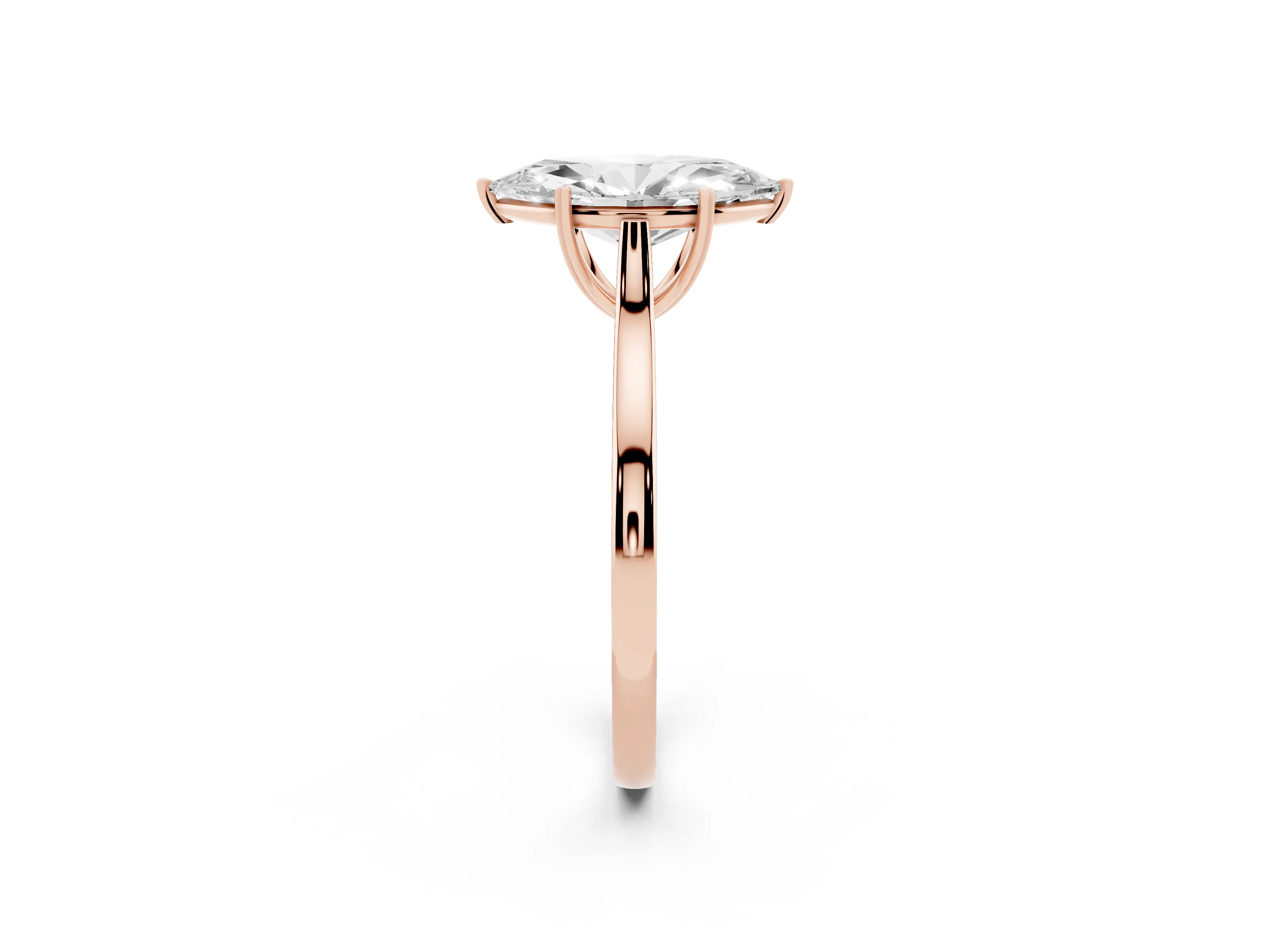 Marquise Cut Diamond Solitaire Heart Prong Engagement Ring Set in Rose gold with Tapered Band