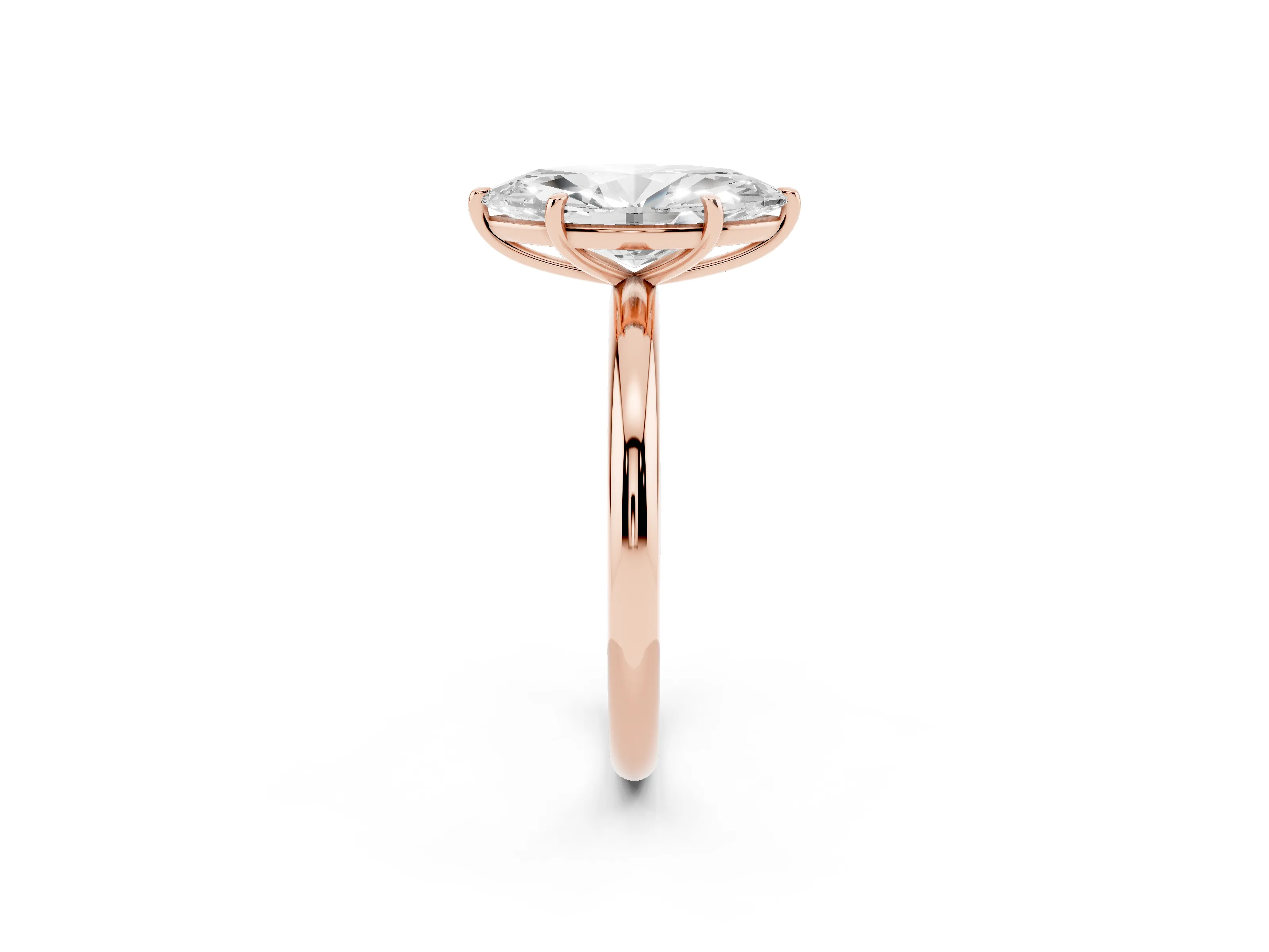 Marquise Cut Diamond Solitaire Ring Set in Rose gold with Prong Setting on a Polished Plain Band
