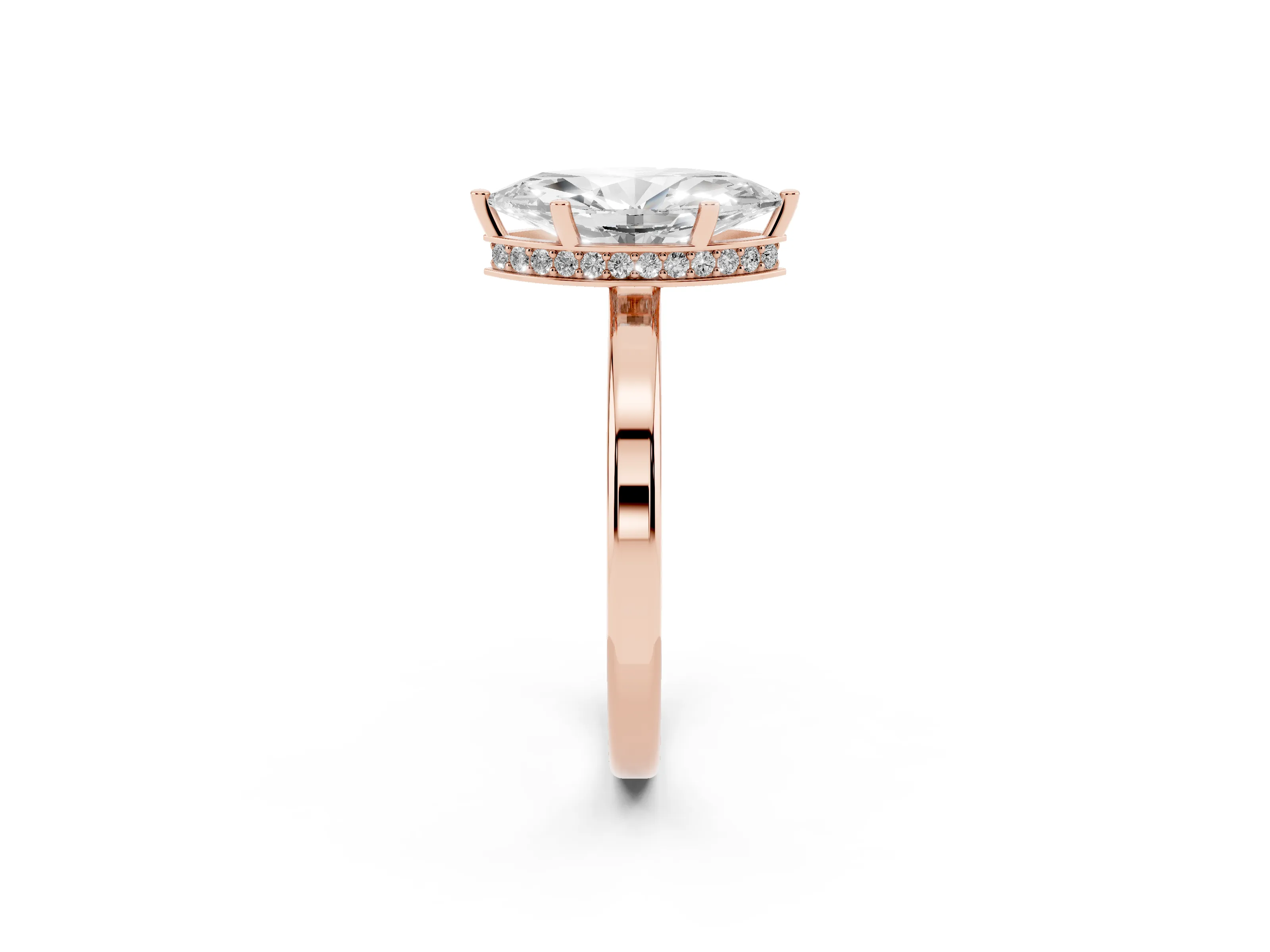 Marquise Cut Diamond Solitaire Engagement Ring Set in Rose gold with Prong Setting on a Plain Band