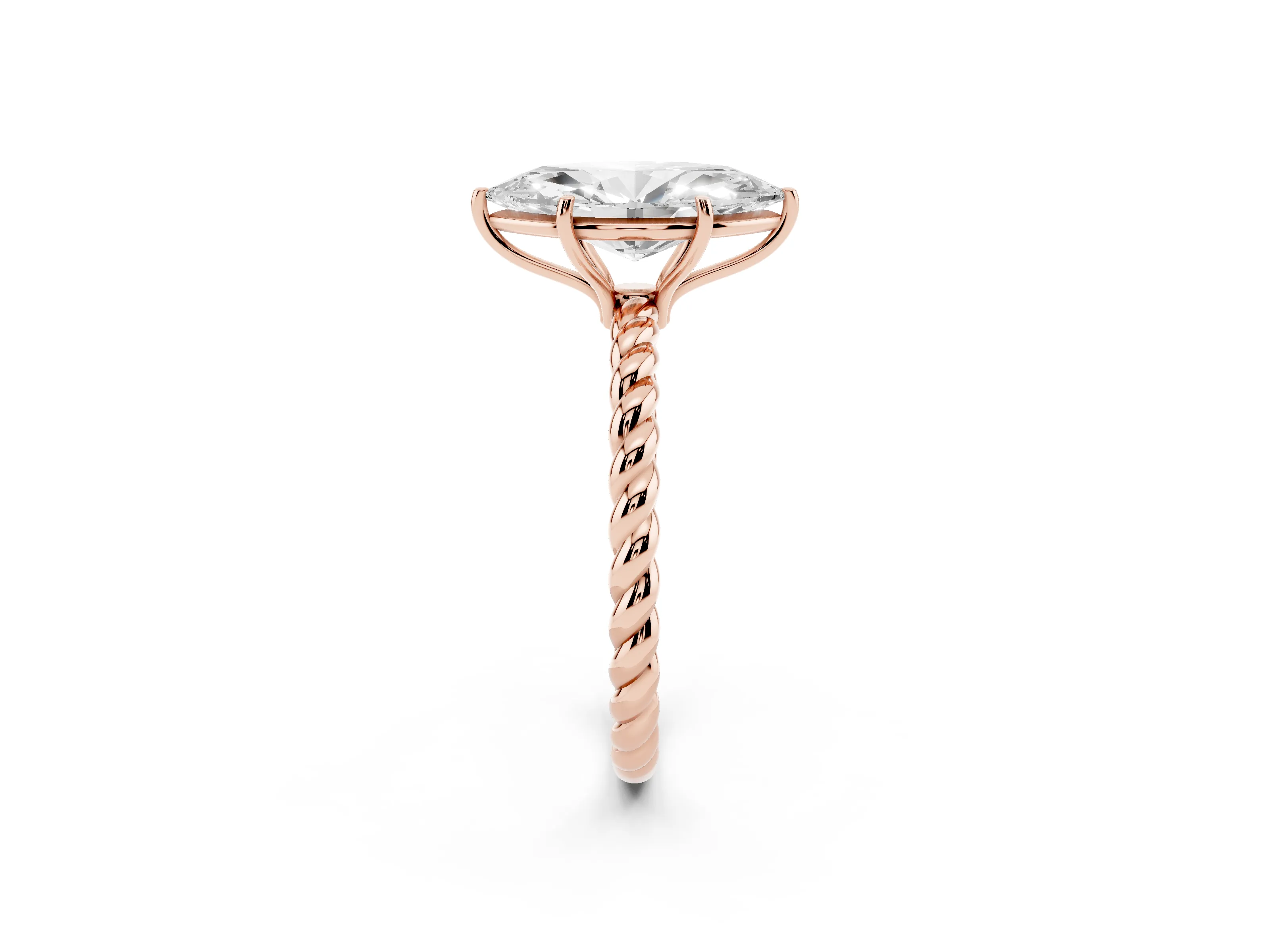 Marquise Cut Diamond Solitaire Ring Set in Rose gold with Twist Band and Prong Setting
