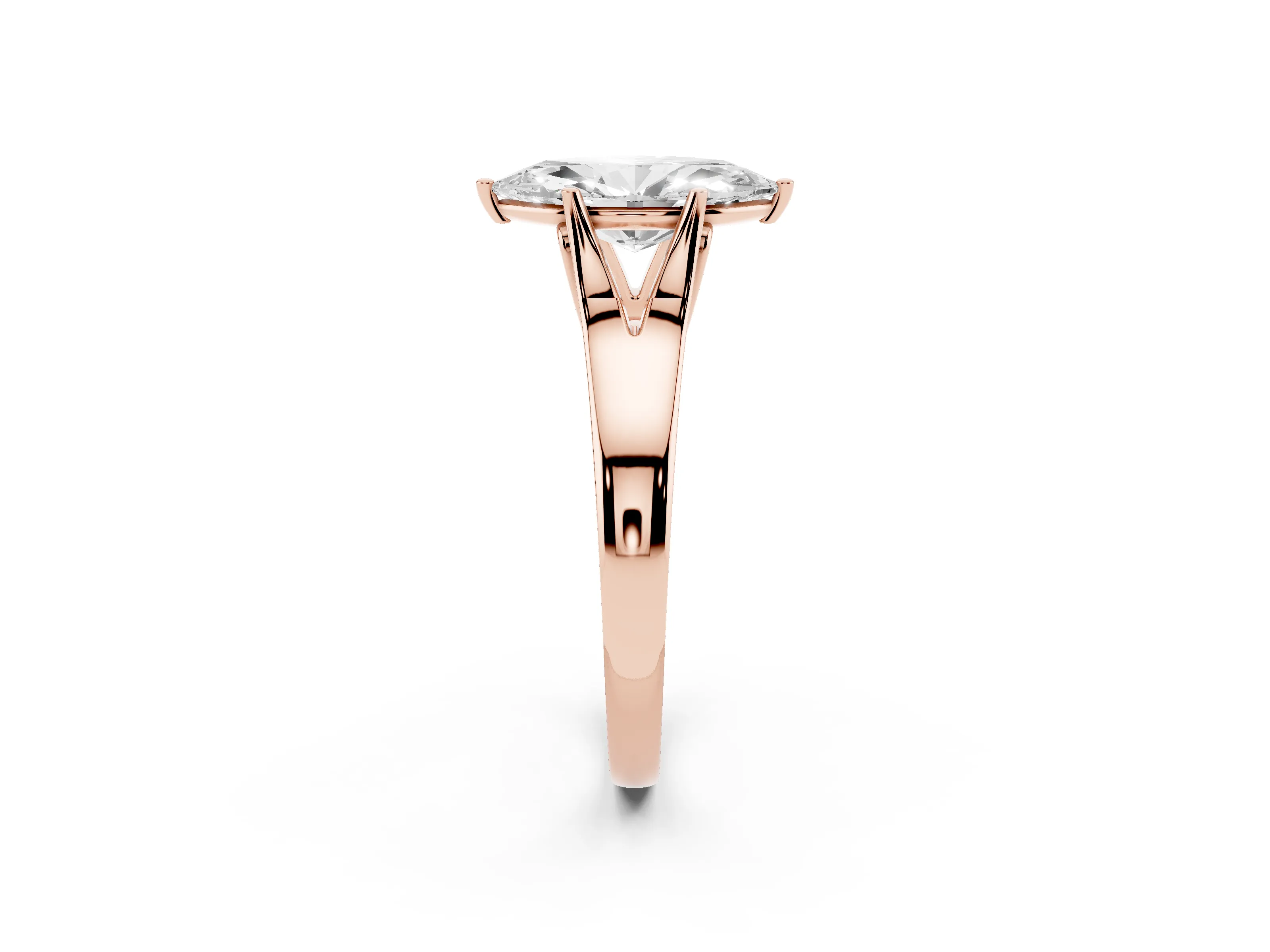 Marquise Cut Diamond Solitaire Ring Set in Rose gold with Arched Cathedral Band and Prong Setting