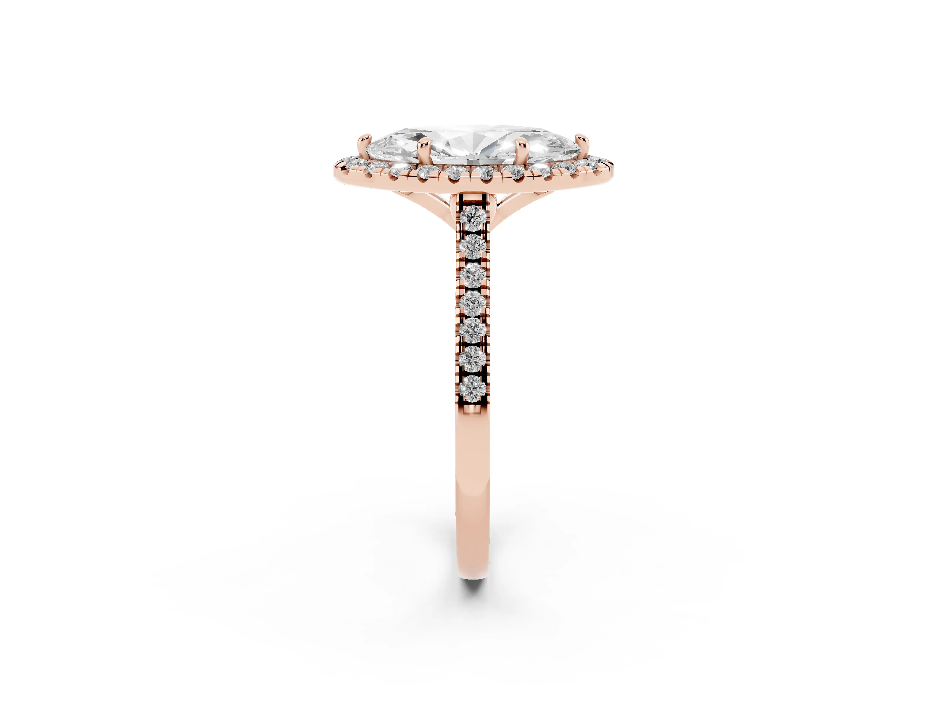 Marquise Cut Diamond Cushion Halo Ring Set in Rose gold with Pavé Band