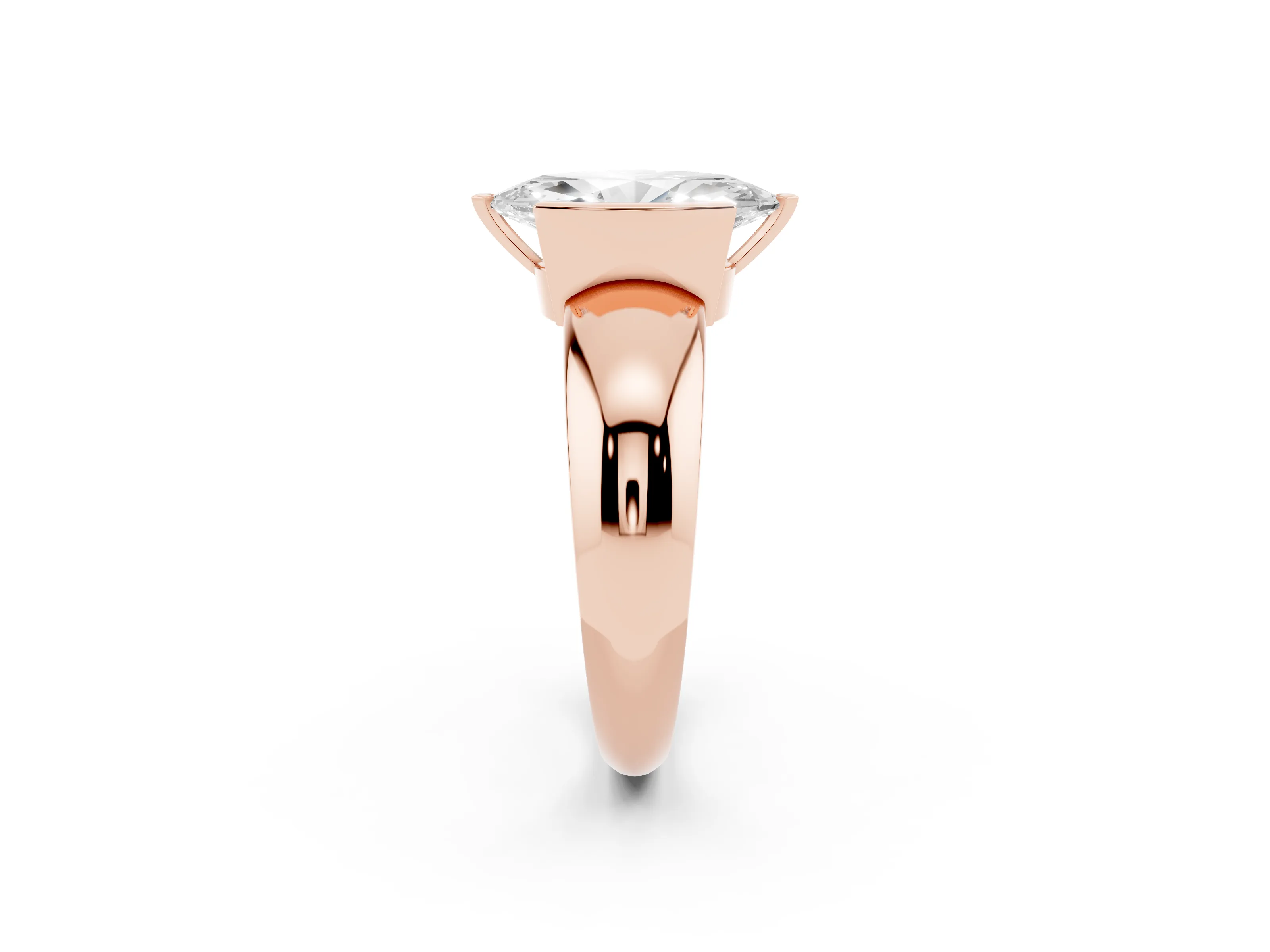 Marquise Cut Diamond Solitaire Tension Set Ring Set in Rose gold with Wide Band