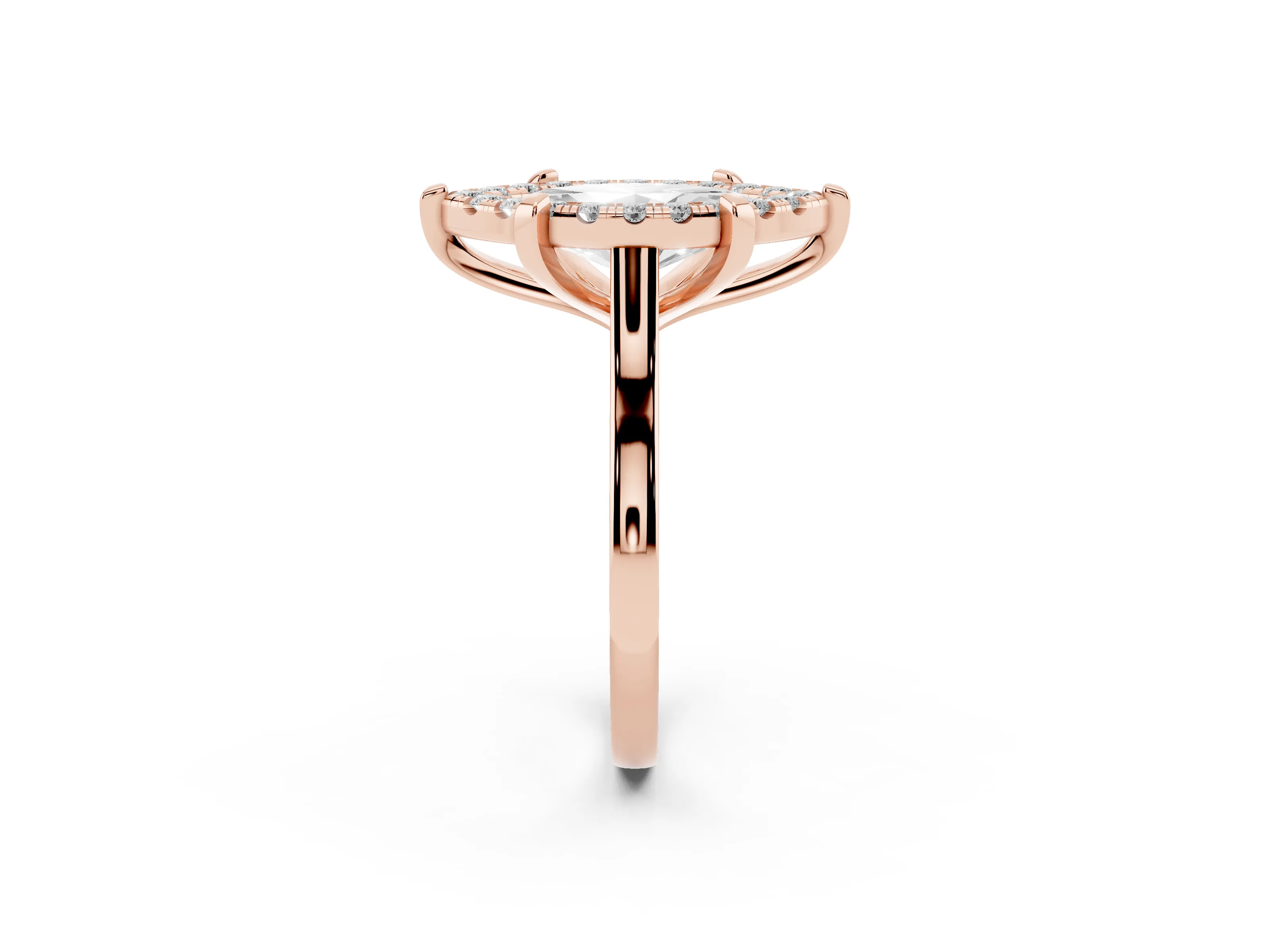 Marquise Cut Diamond Cluster Halo Solitaire Ring Set in Rose gold with Prong Setting
