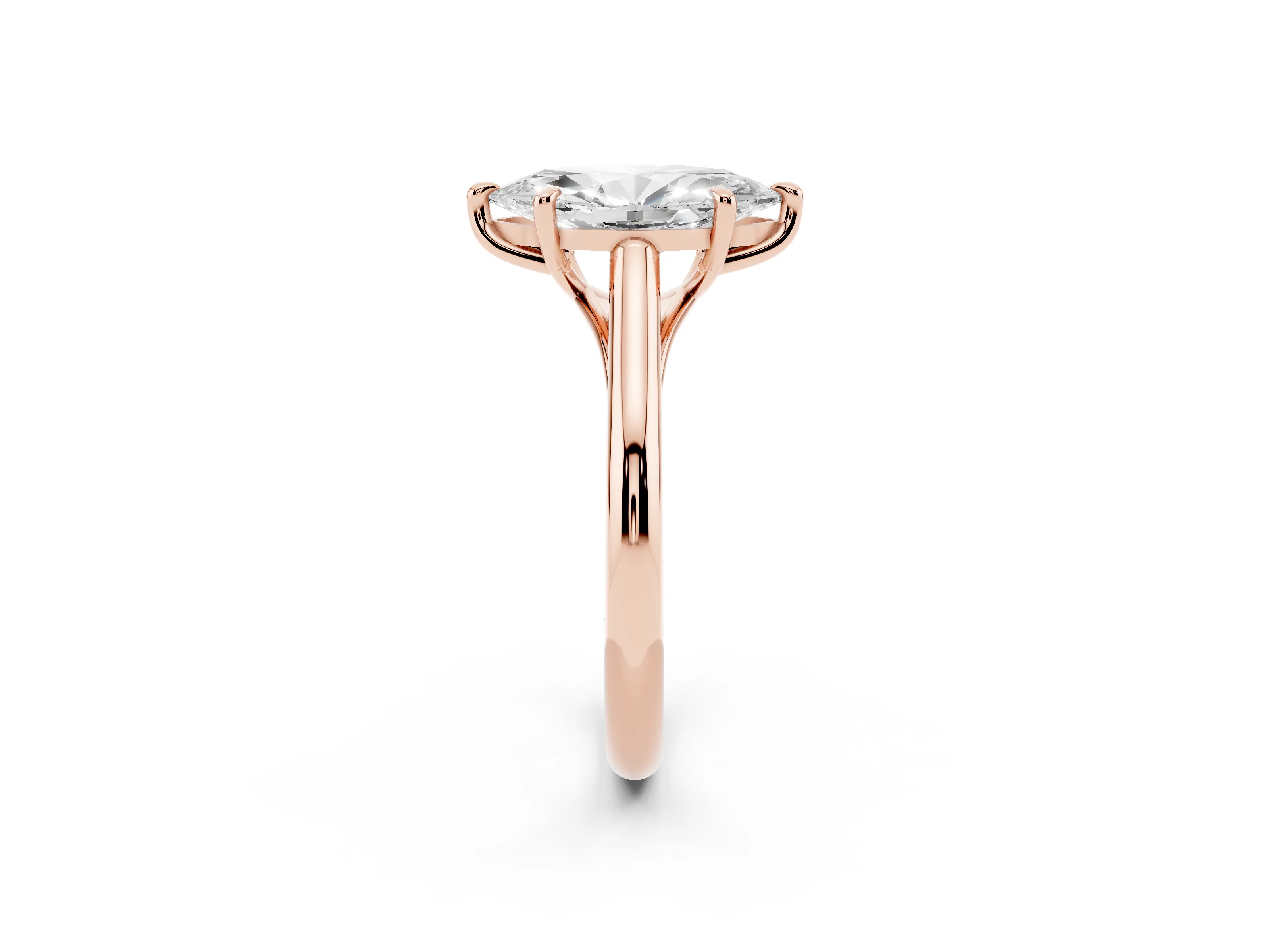 Marquise Cut Diamond Solitaire Engagement Ring Set in Rose gold with Prong Setting and Plain Classic Band