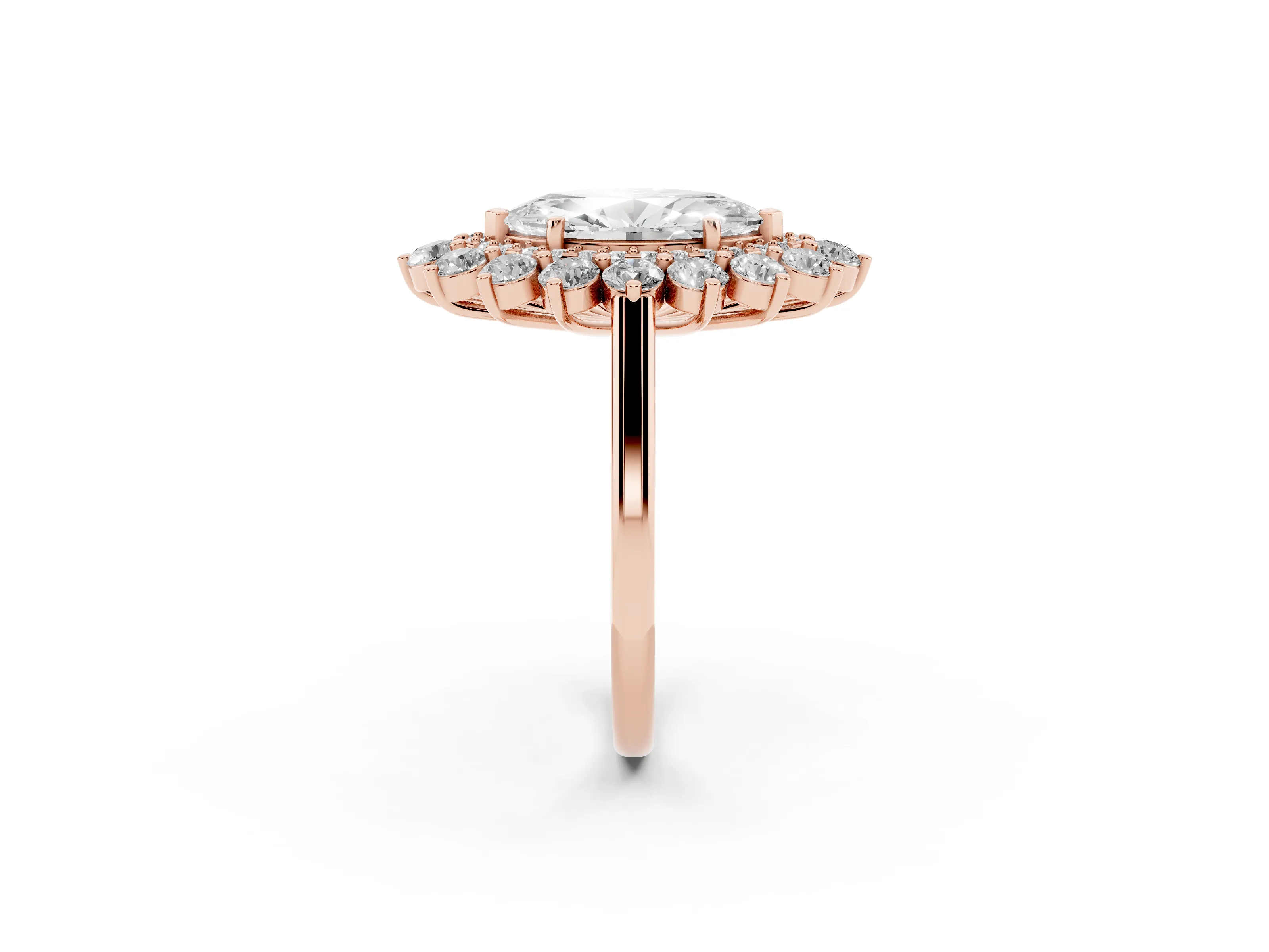 Marquise Cut Diamond Floral Double Halo Ring Set in Rose gold with Round Petals