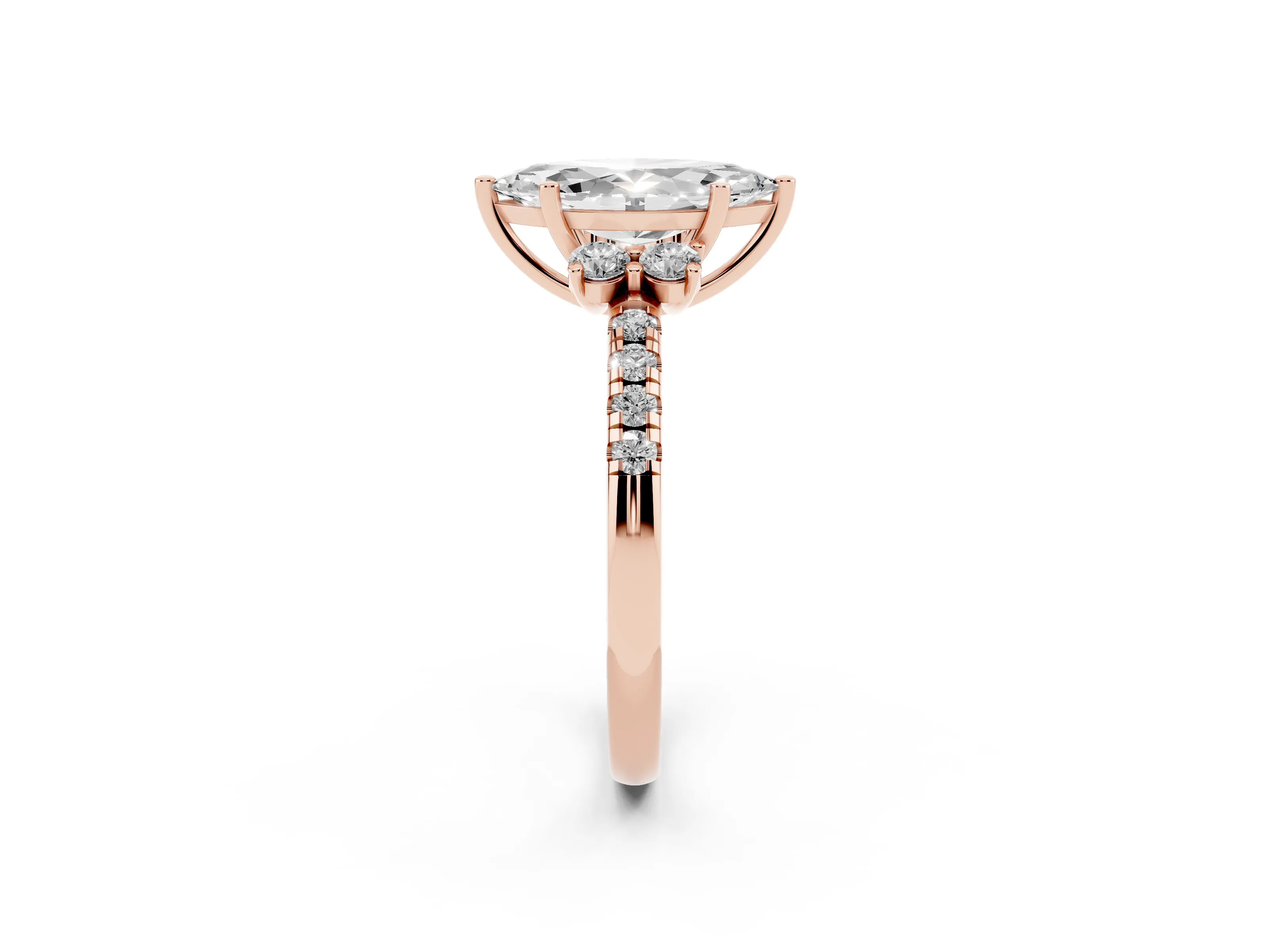 Marquise Cut Diamond Three-Stone Pavé Ring Set in Rose gold with Prong Setting