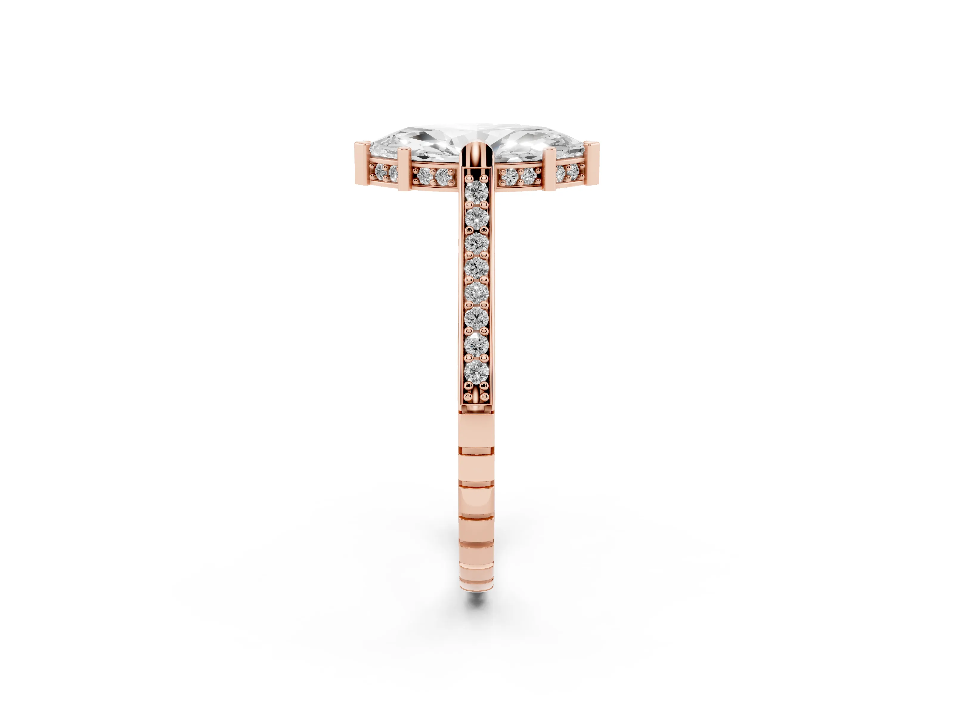 Marquise Cut Diamond Solitaire Ring Set in Rose gold with Channel Set Band and Bezel Prong Setting