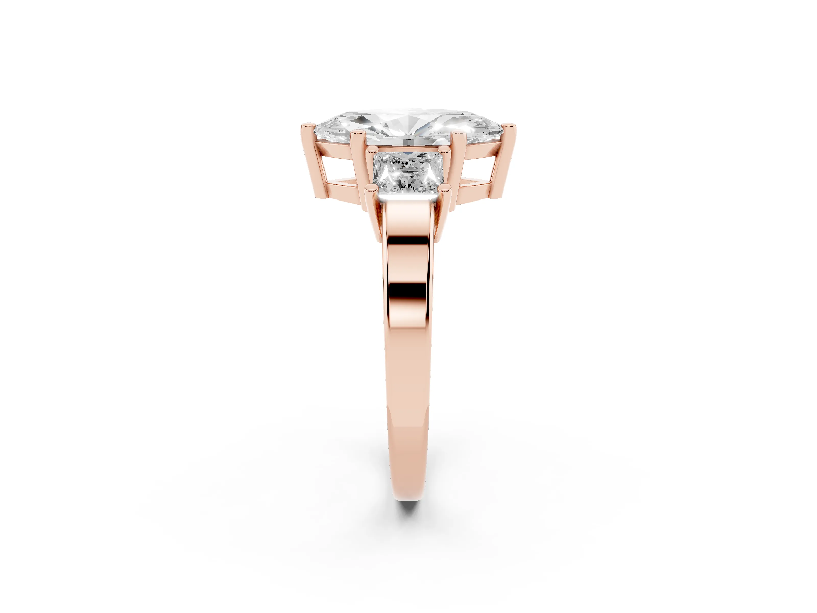 Three-Stone Marquise Cut Diamond Solitaire Ring Set in Rose gold with Prong Setting
