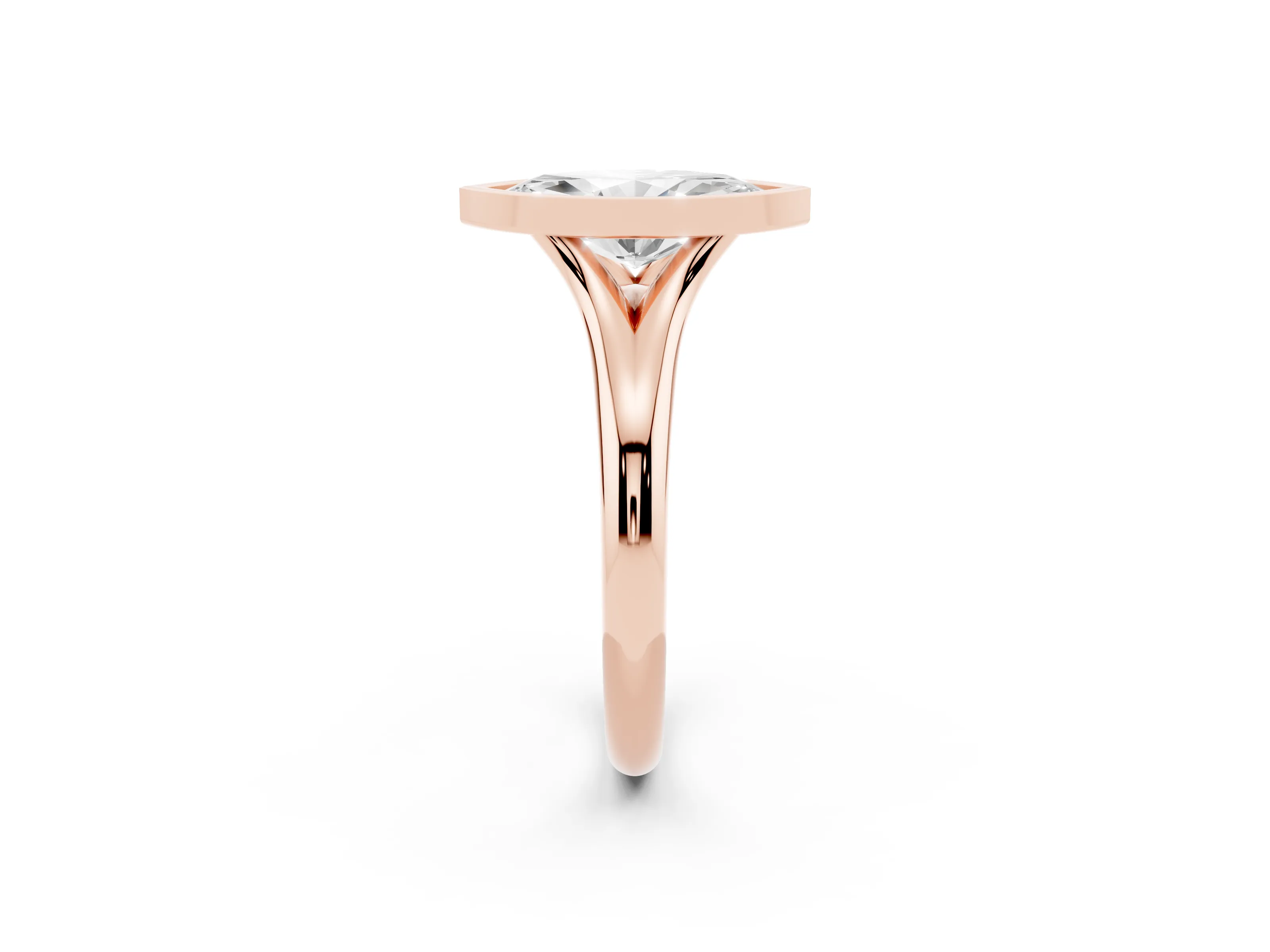 Bezel Set Marquise Cut Diamond Solitaire Ring Set in Rose gold with Smooth Band