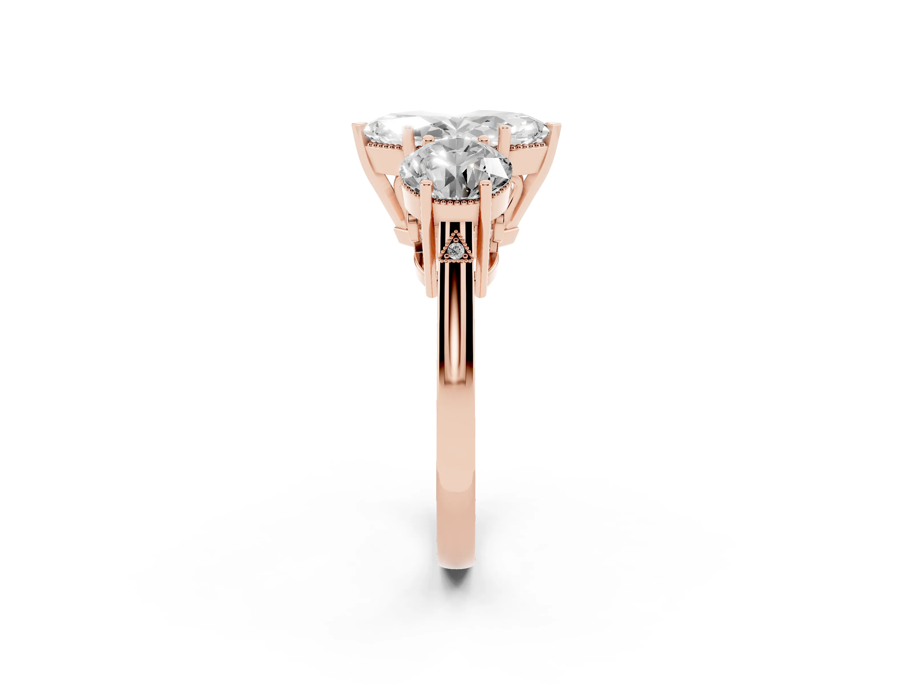 Marquise Cut Diamond Three-Stone Engagement Ring Set in Rose gold with Polished Band