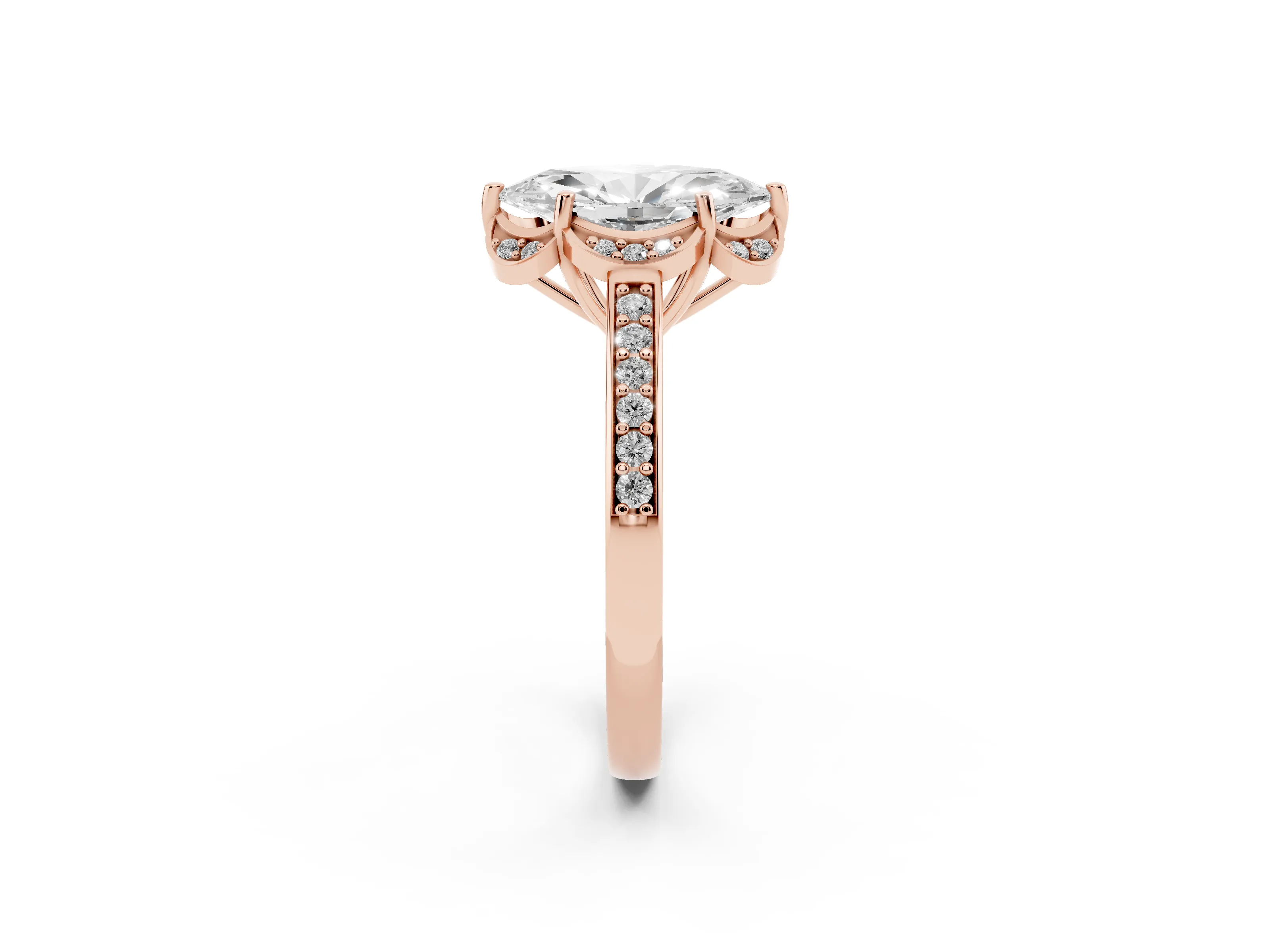 Marquise Cut Diamond Halo Ring Set in Rose gold with Channel Set Band and Prong Setting
