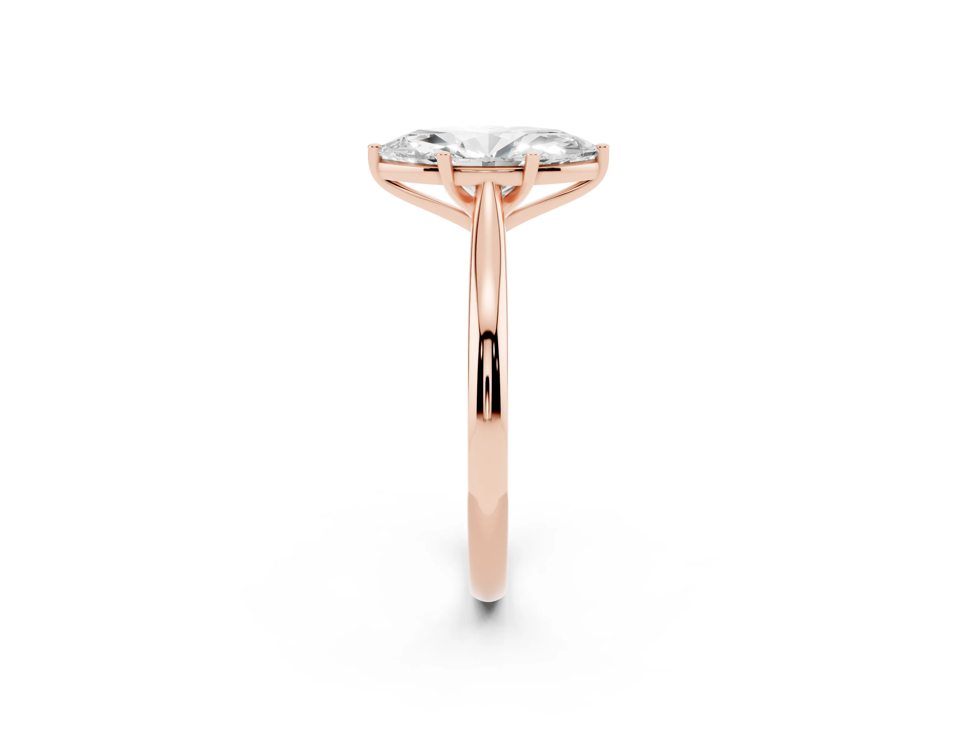 Marquise Cut Diamond Solitaire Ring Set in Rose gold with Cathedral Band and Prong Setting