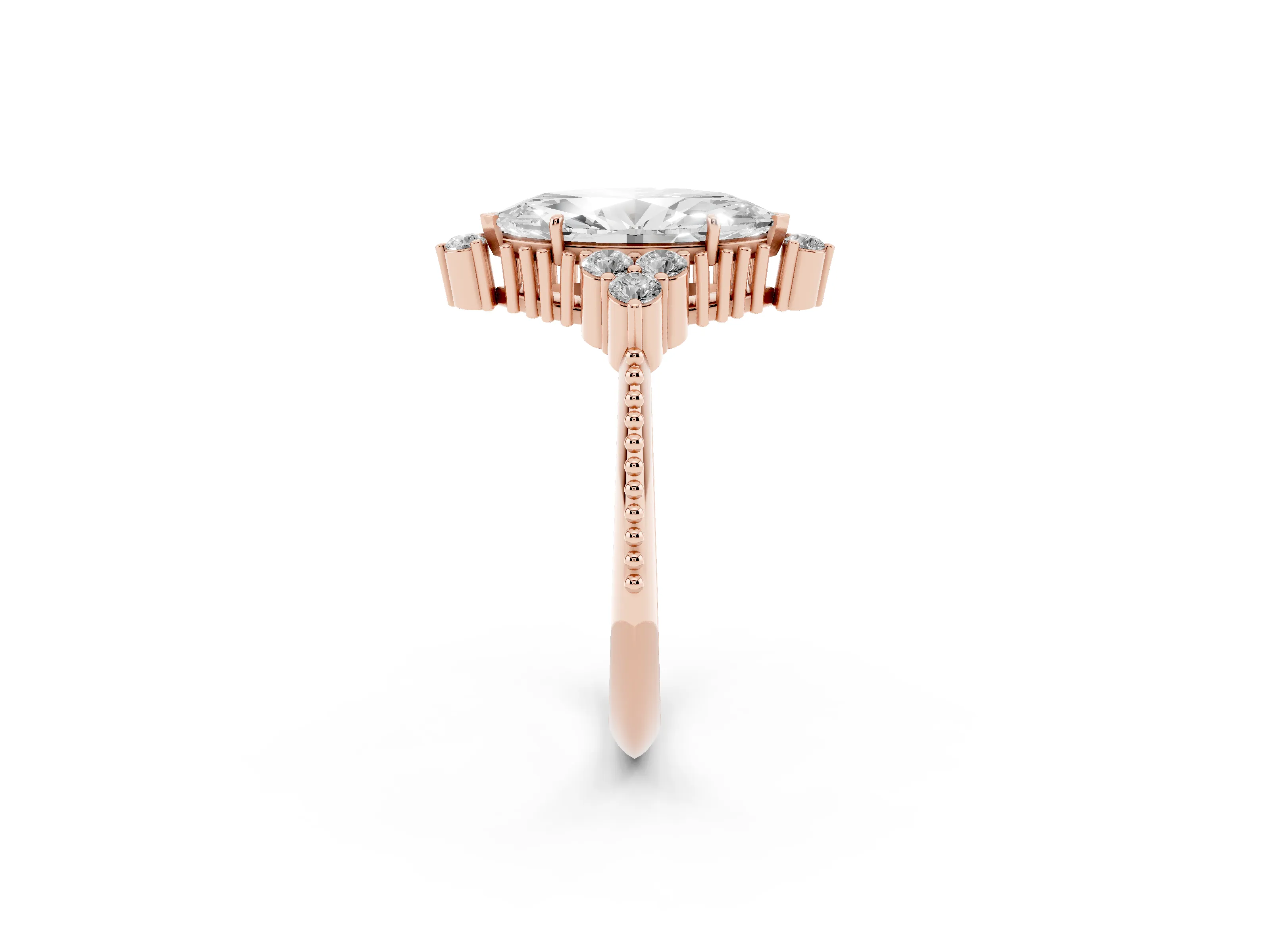 Marquise Cut Diamond Cluster Ring Set in Rose gold with Beaded Band