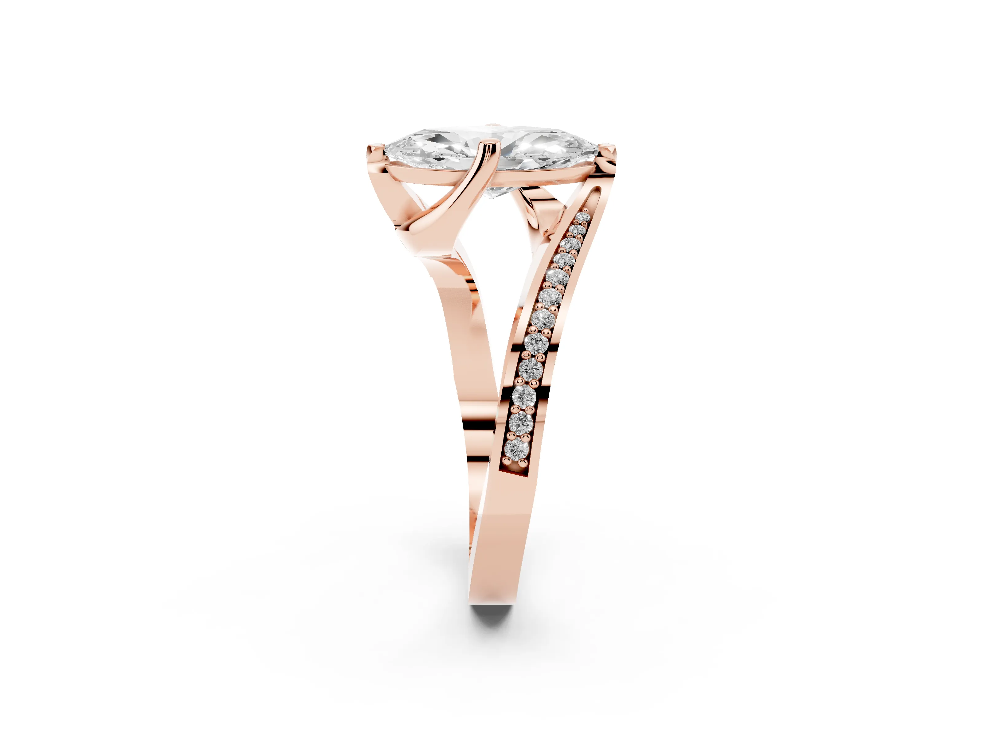 Marquise Cut Diamond Solitaire Ring Set in Rose gold with Intertwined Pavé Twist Band