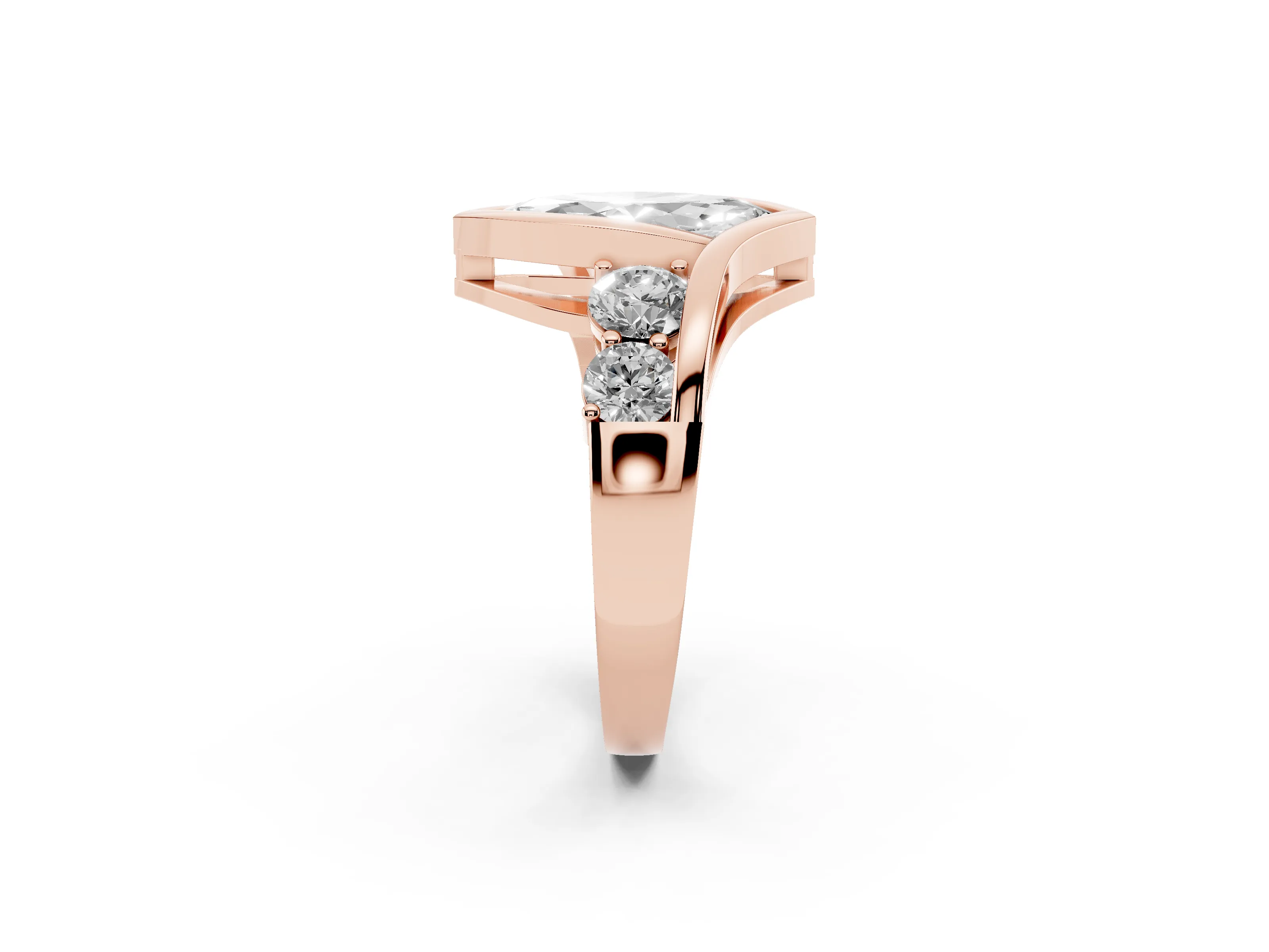 Marquise Cut Diamond Bezel Bypass Ring Set in Rose gold with Round Accents