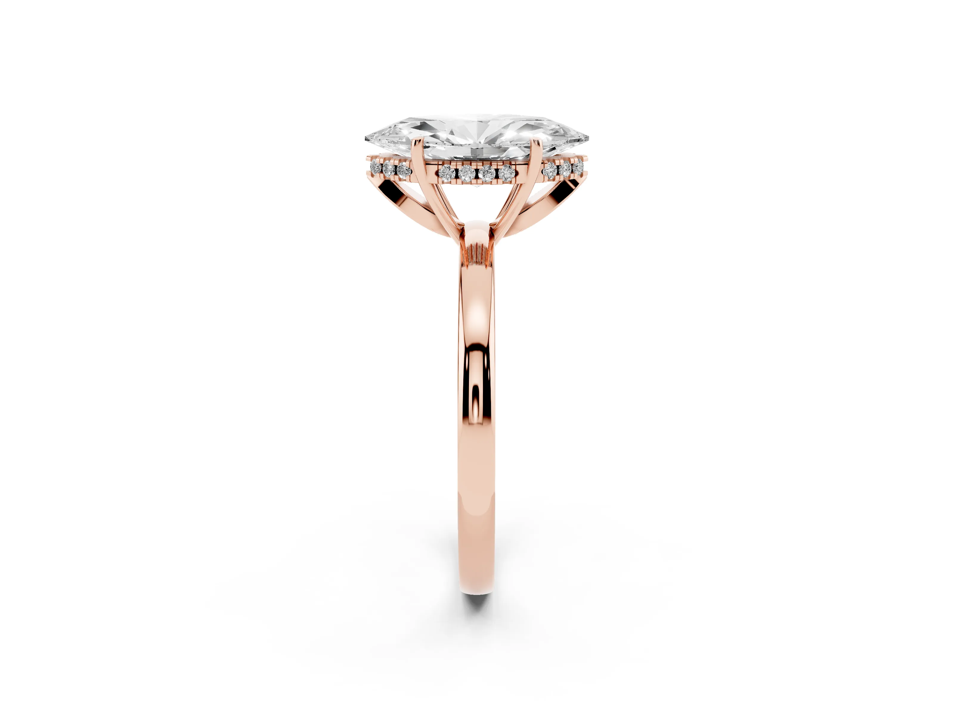 Marquise Cut Diamond Solitaire Ring Set in Rose gold with Plain Band and Prong Setting