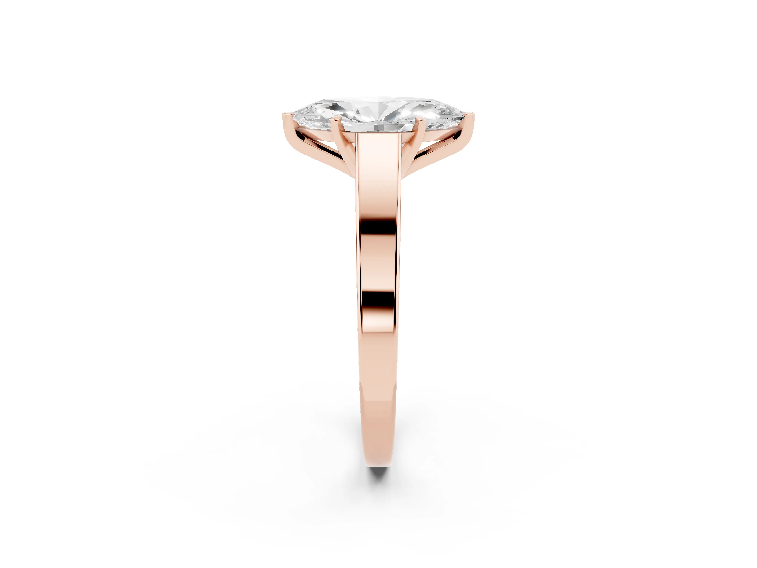 Marquise Cut Diamond Solitaire Engagement Ring Set in Rose gold with Prong Setting and Tapered Band
