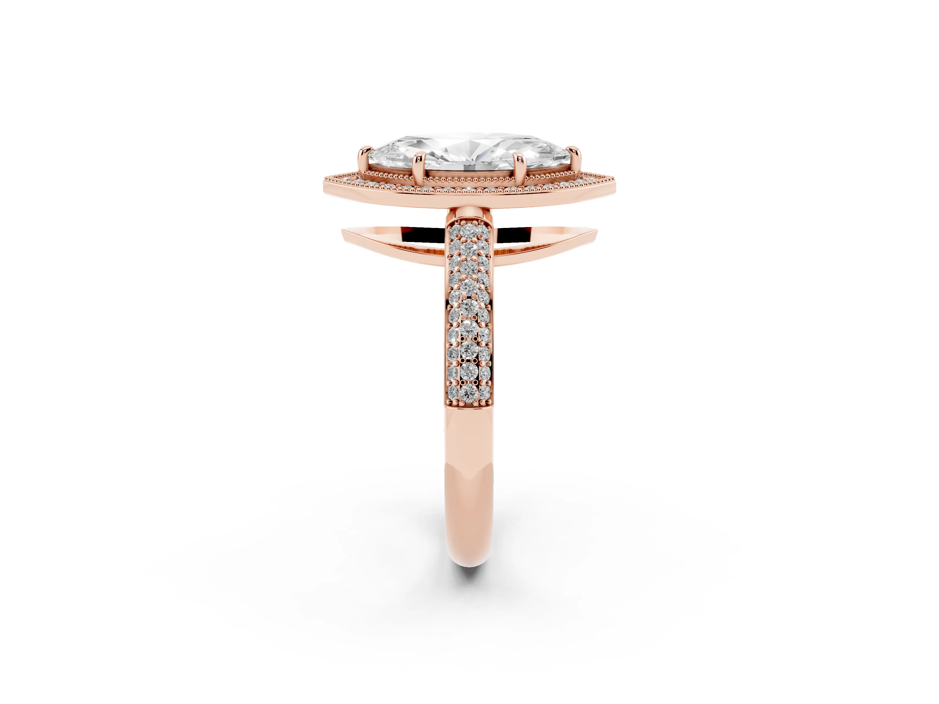 Marquise Cut Diamond Halo Pavé Band Set in Rose gold with Prong Setting