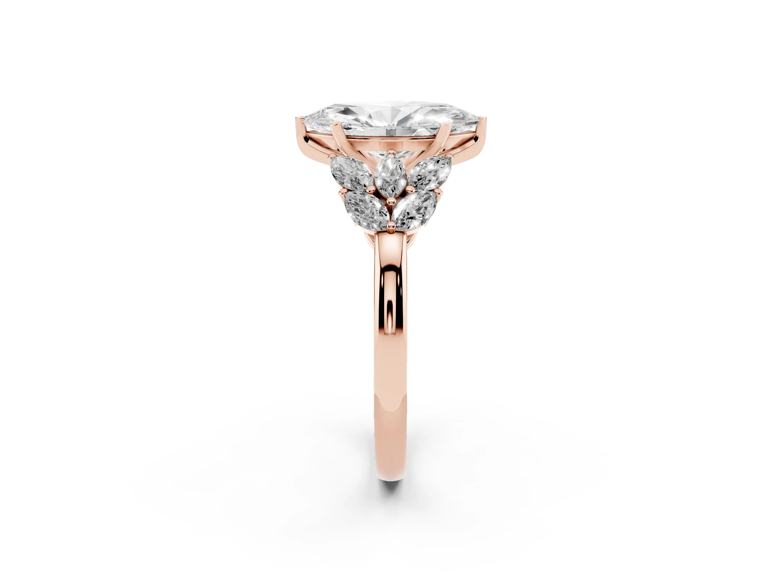 Marquise Cut Diamond Cluster Leaf Design Ring Set in Rose gold with Prong Setting